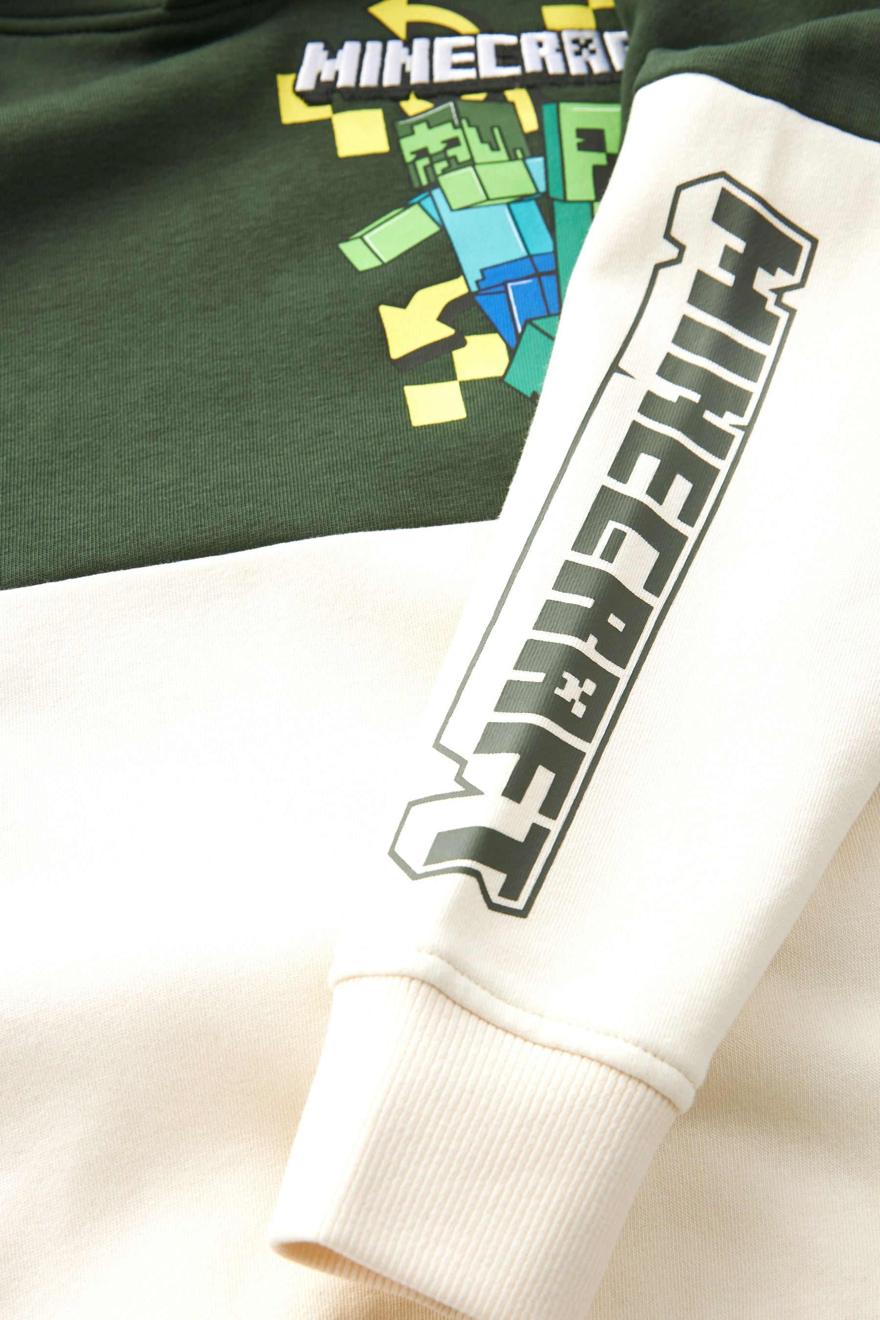 Khaki Green/Cream Colourblock Minecraft License Hoodie (3-16yrs)