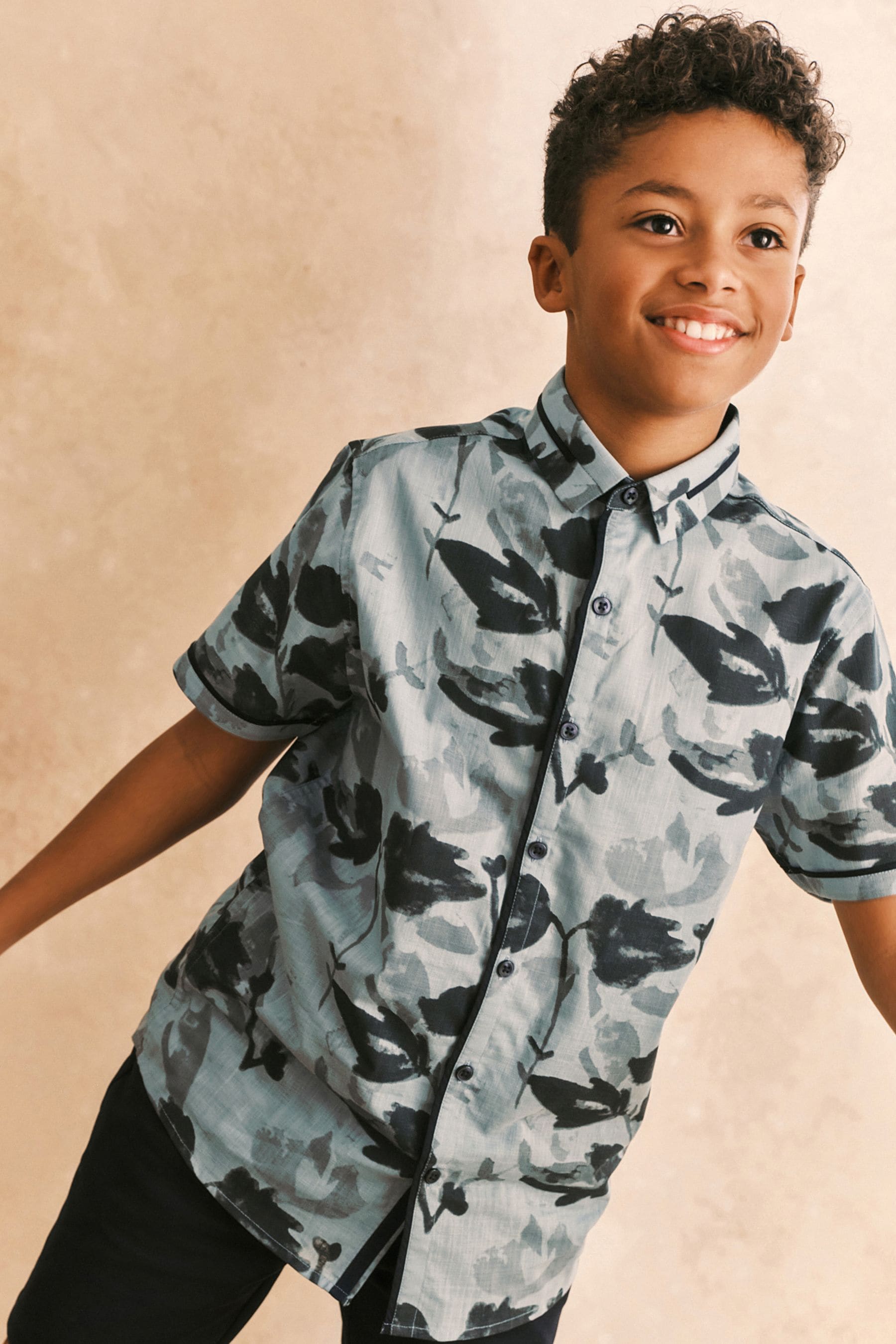 Blue Floral Print Shirt (3-16yrs)