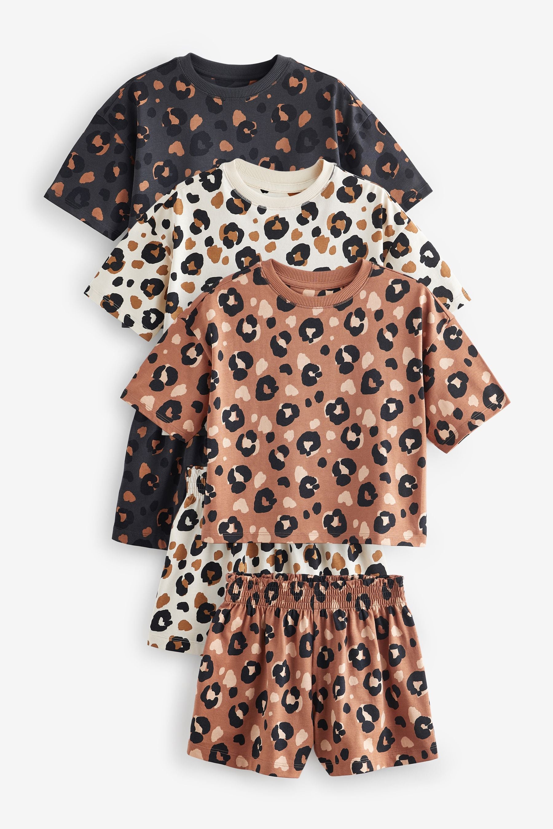 Brown/Cream Short Pyjamas 3 Pack (9mths-16yrs)