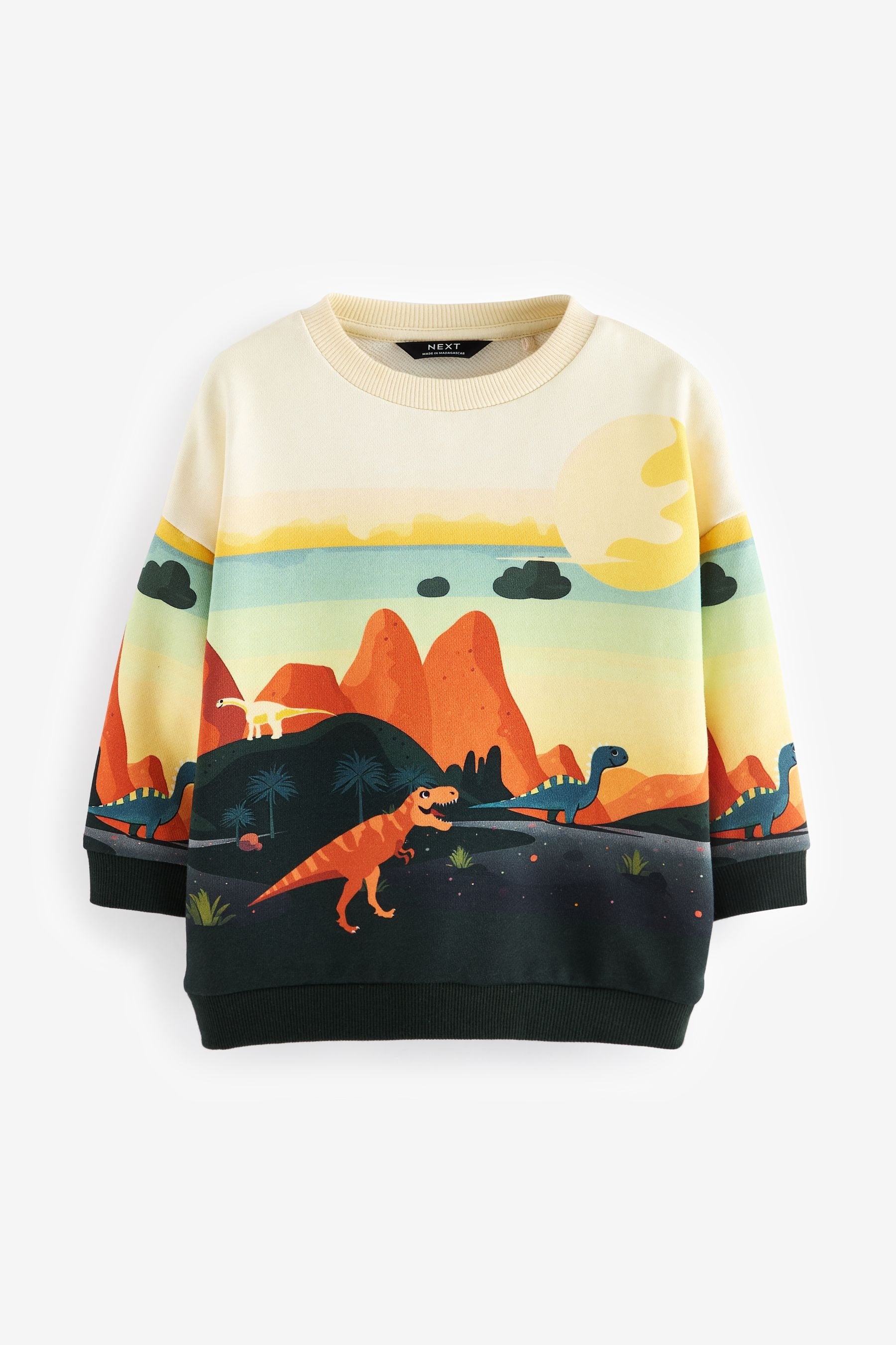 Orange/Cream Dinosaur Character Scene Crew Neck 100% Cotton Sweatshirt (3mths-7yrs)