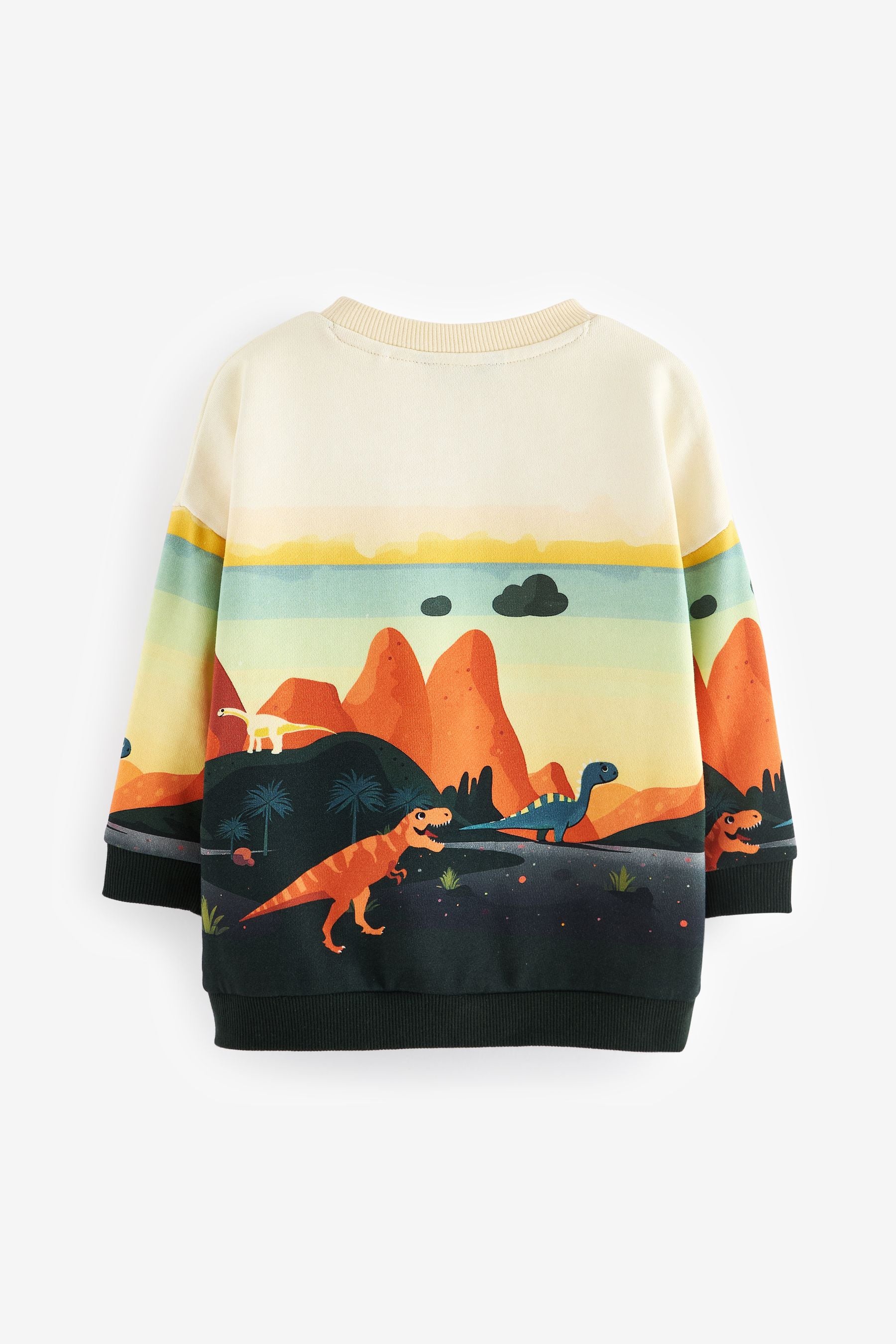 Orange/Cream Dinosaur Character Scene Crew Neck 100% Cotton Sweatshirt (3mths-7yrs)