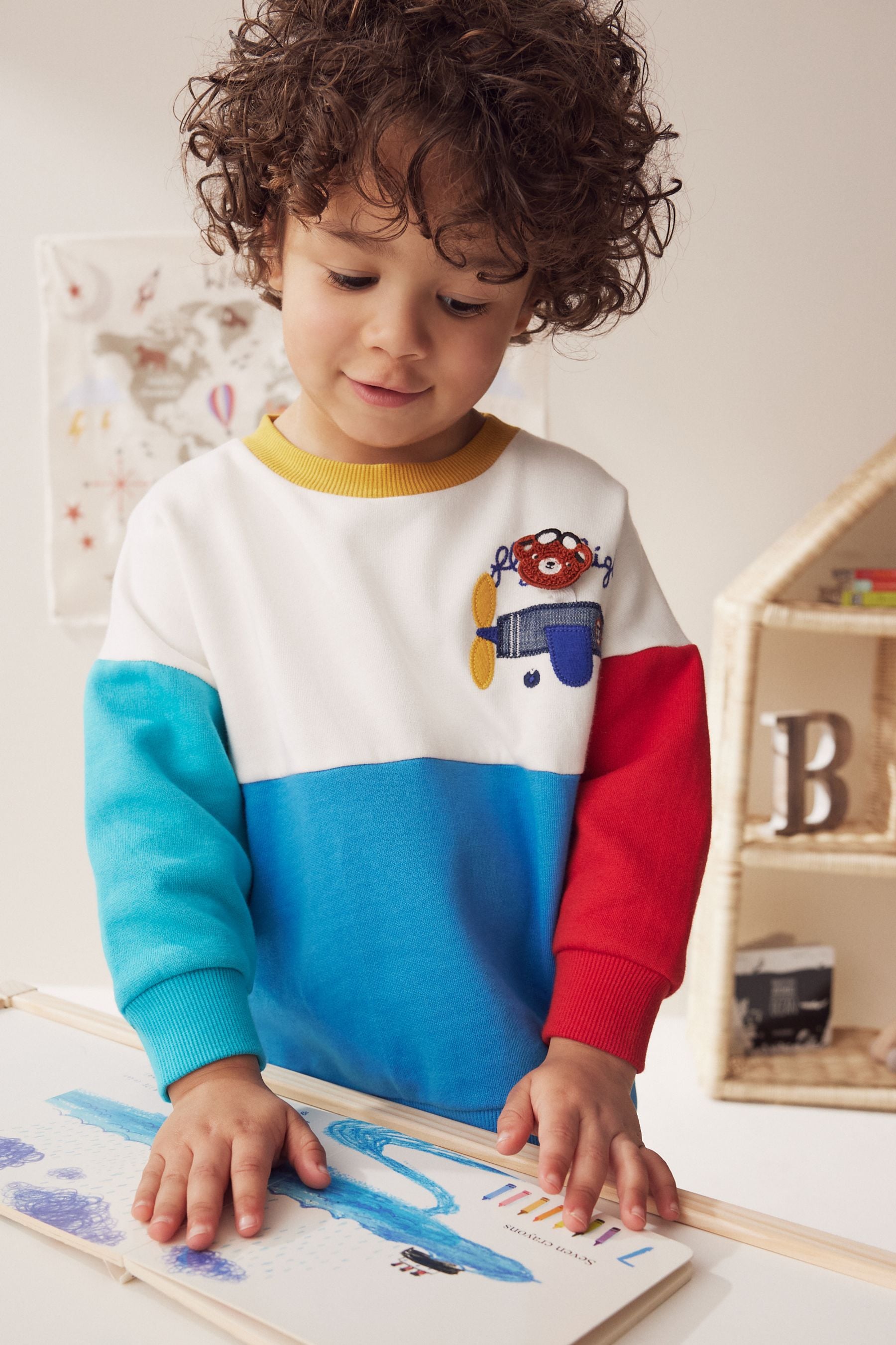 White/Blue/Red Colourblock Character Crew Neck Sweatshirt (3mths-7yrs)