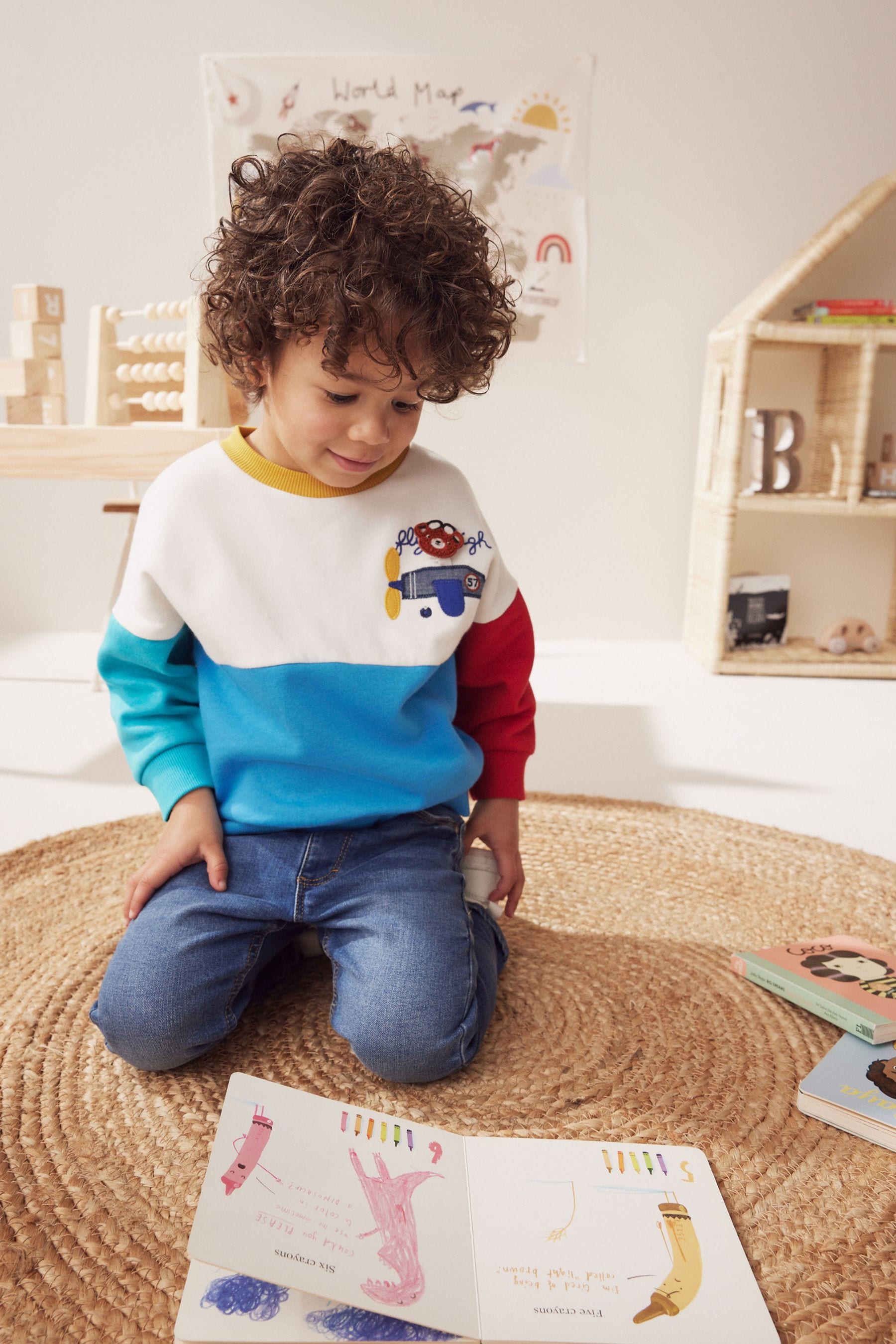 White/Blue/Red Colourblock Character Crew Neck Sweatshirt (3mths-7yrs)