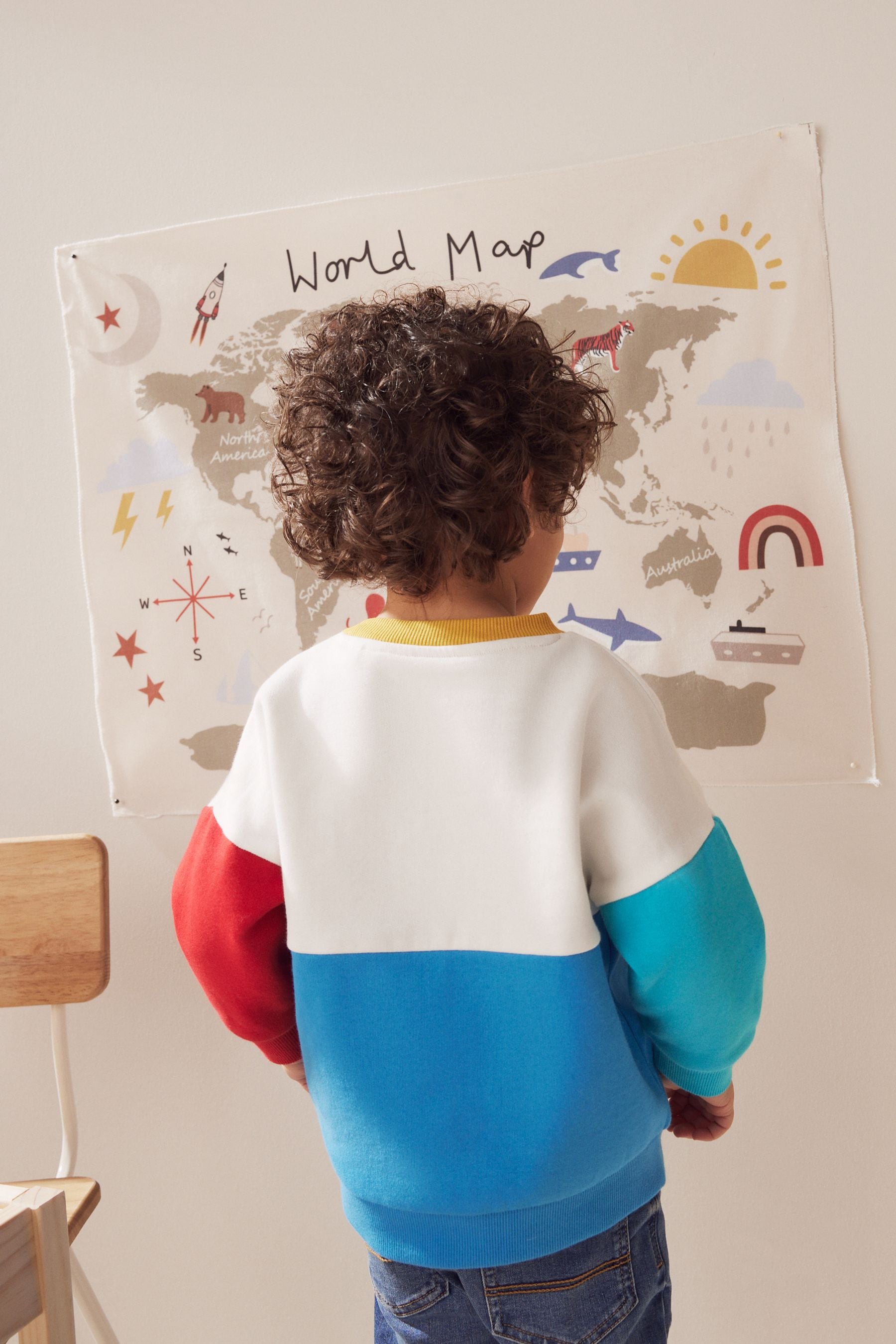 White/Blue/Red Colourblock Character Crew Neck Sweatshirt (3mths-7yrs)