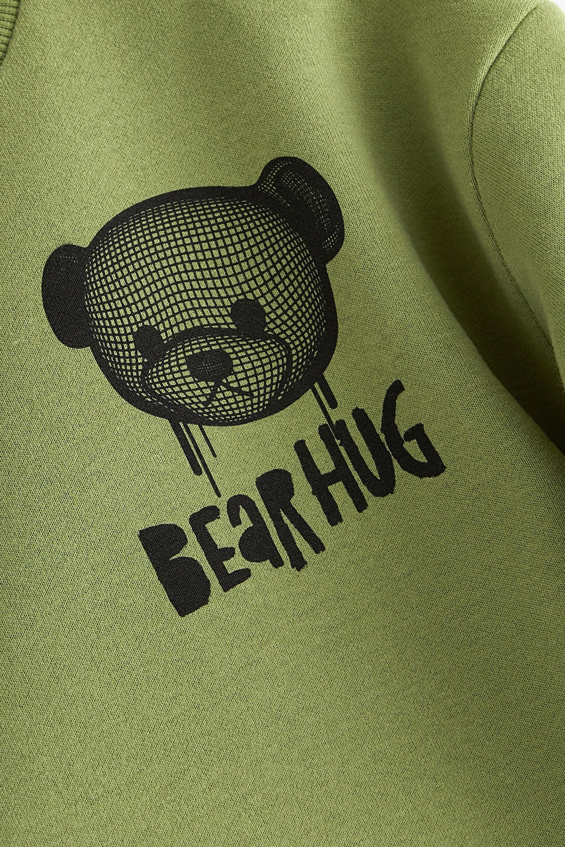 Khaki Green Bear Placement Backprint Crew Neck Sweatshirt (3mths-7yrs)