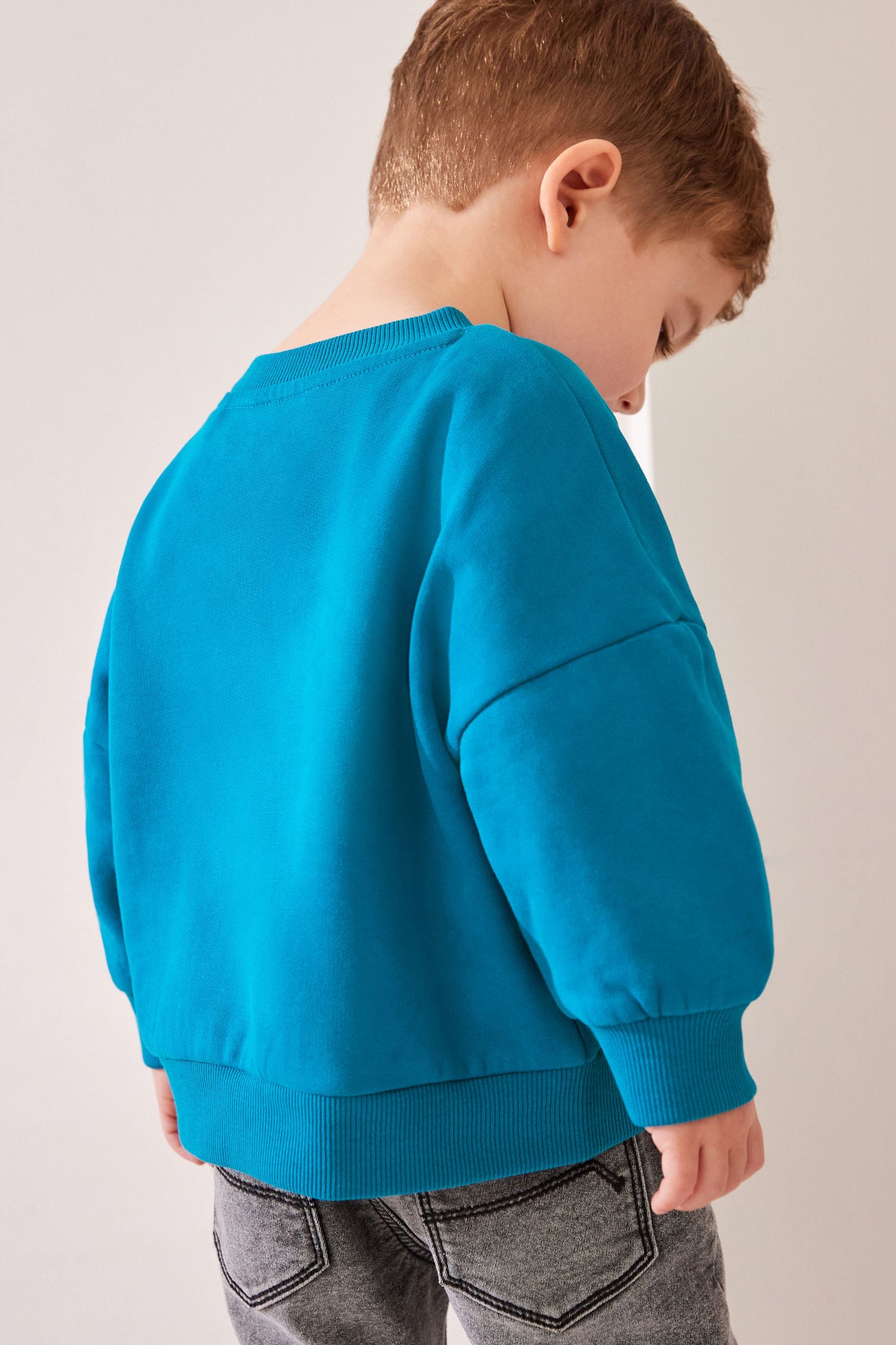 Teal Blue Crew Neck 100% Cotton Sweatshirt (3mths-7yrs)