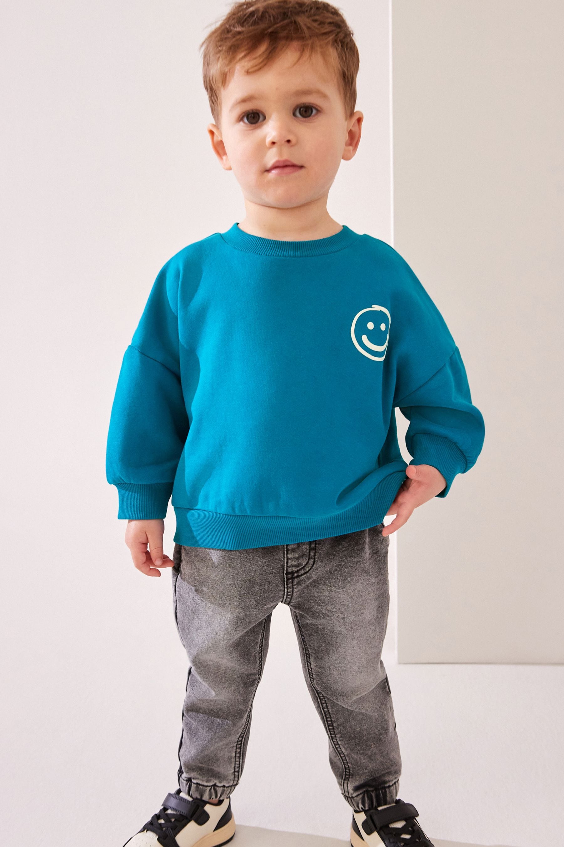 Teal Blue Crew Neck 100% Cotton Sweatshirt (3mths-7yrs)