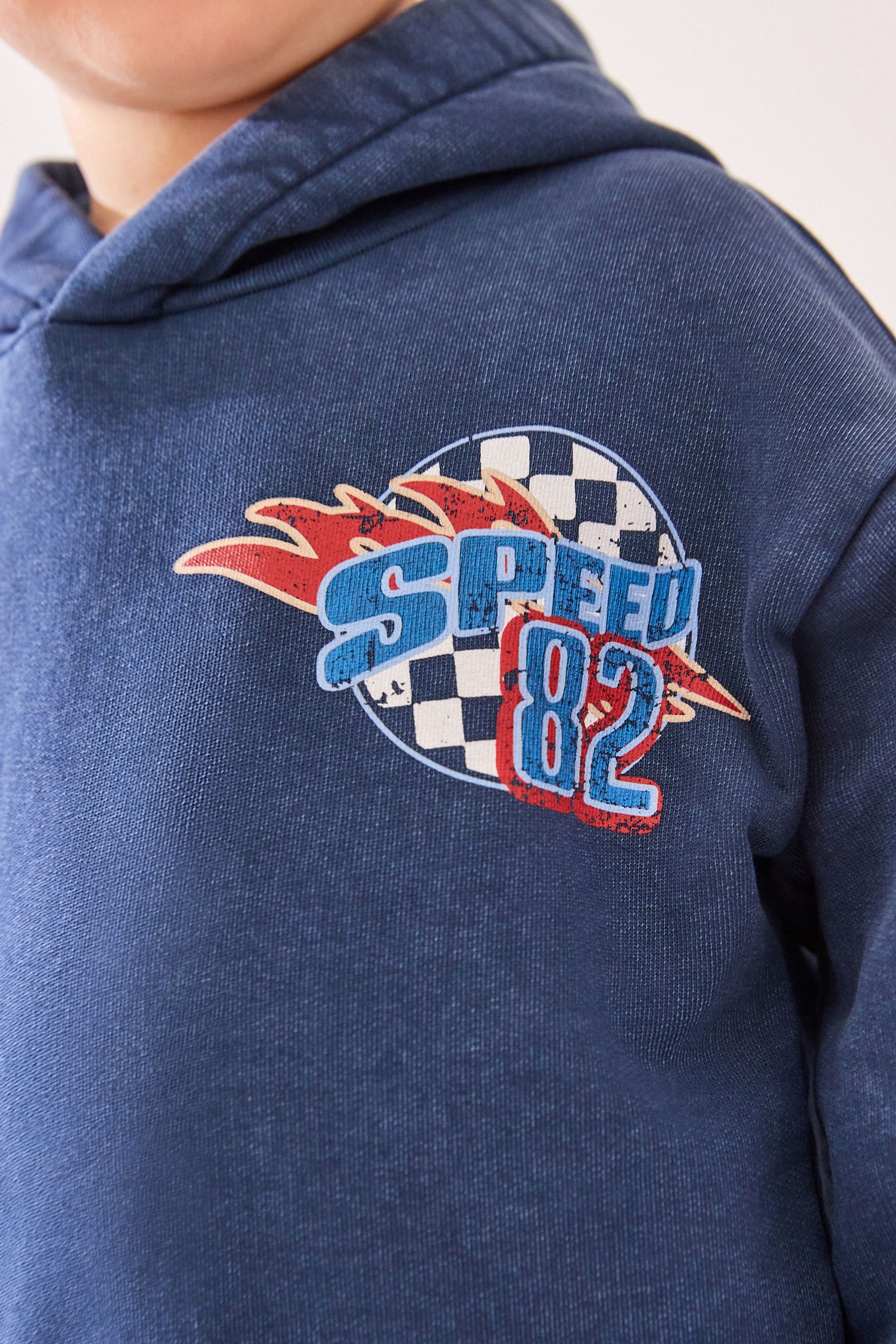 Navy Car 100% Cotton Acid Wash Motorsport Hoodie (3mths-7yrs)