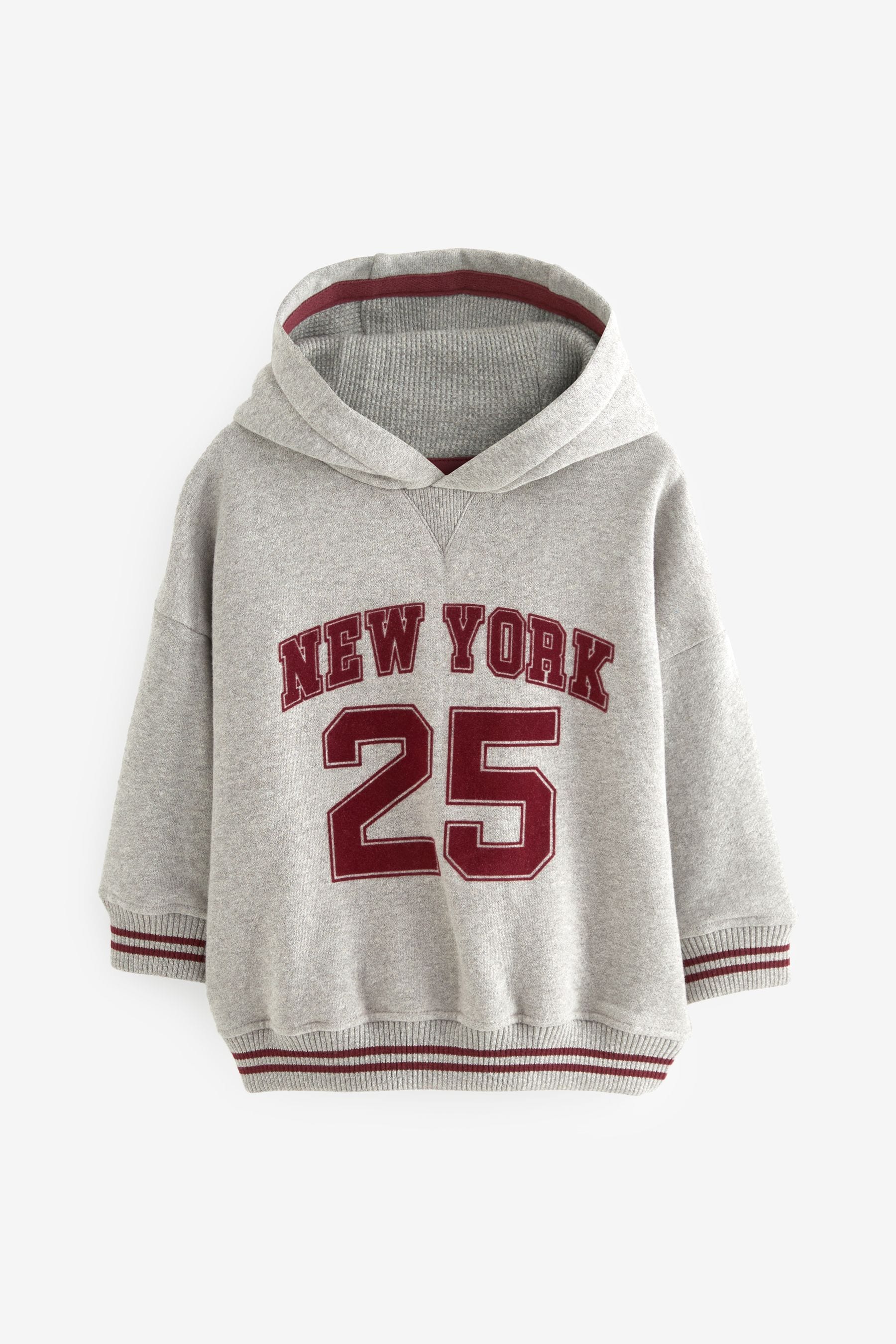 Grey/Burgandy Varsity Jersey Hoodie (3mths-7yrs)