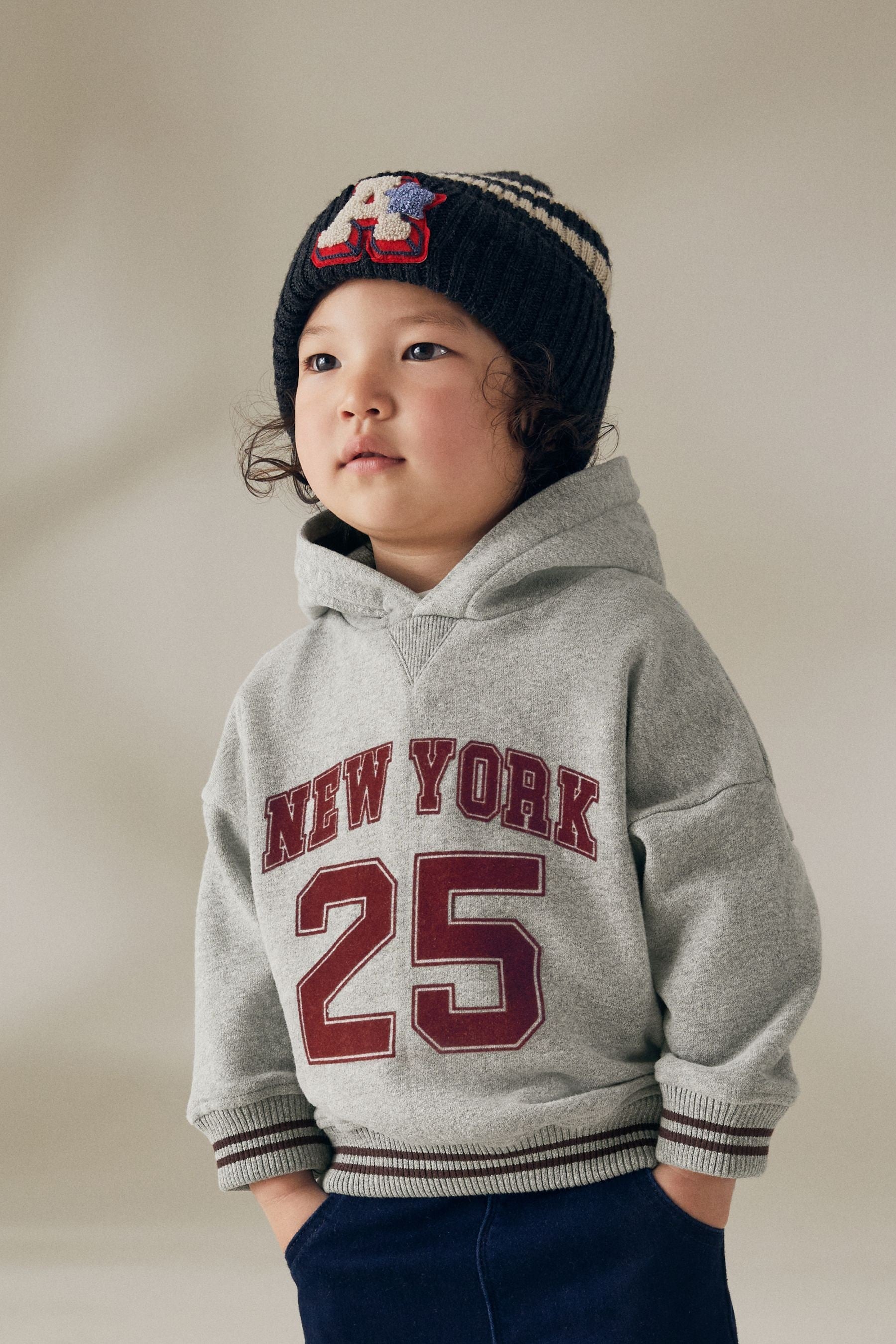 Grey/Burgandy Varsity Jersey Hoodie (3mths-7yrs)