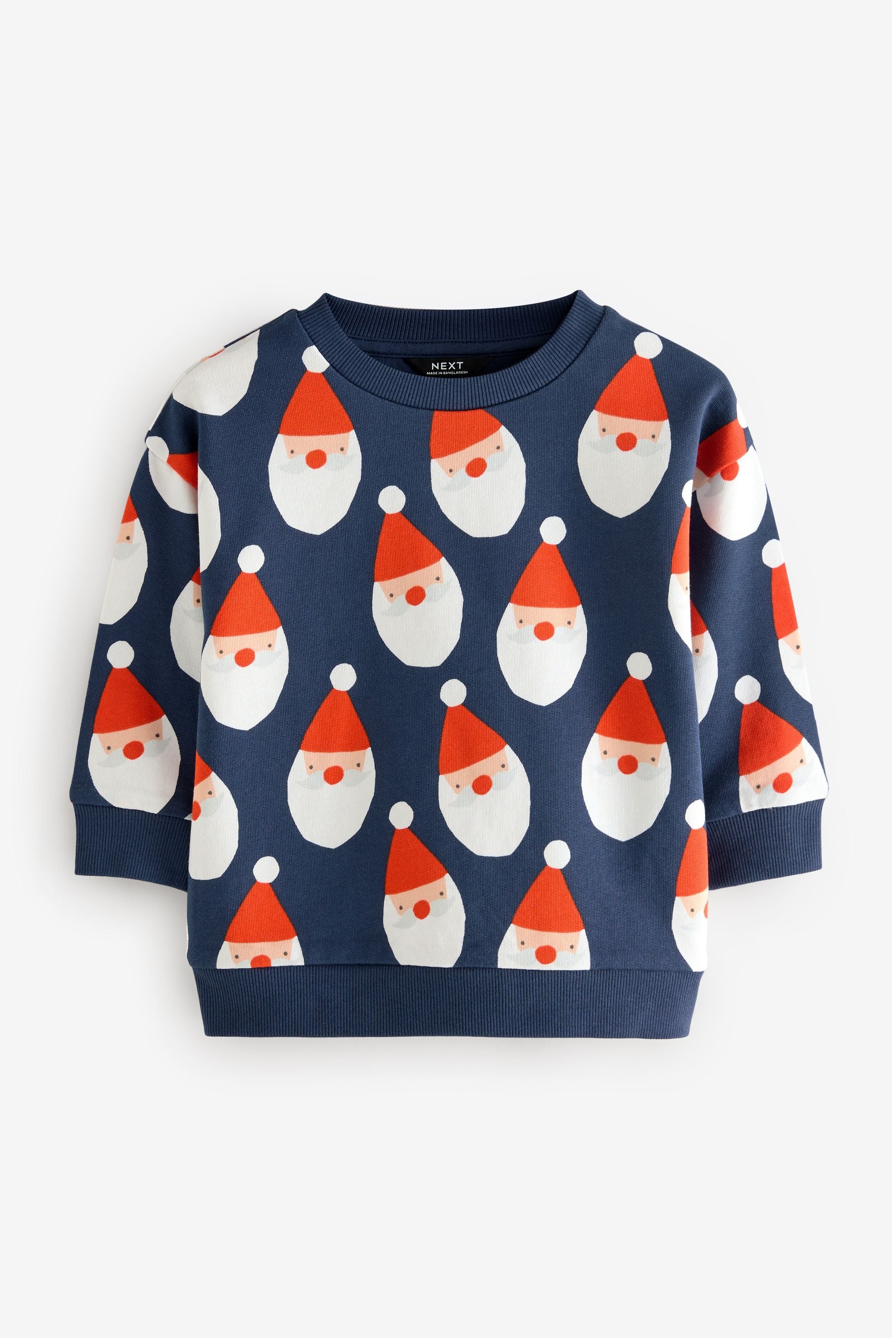 Navy Blue Santa All Over Print Christmas Crew Neck 100% Cotton Sweatshirt (3mths-7yrs)