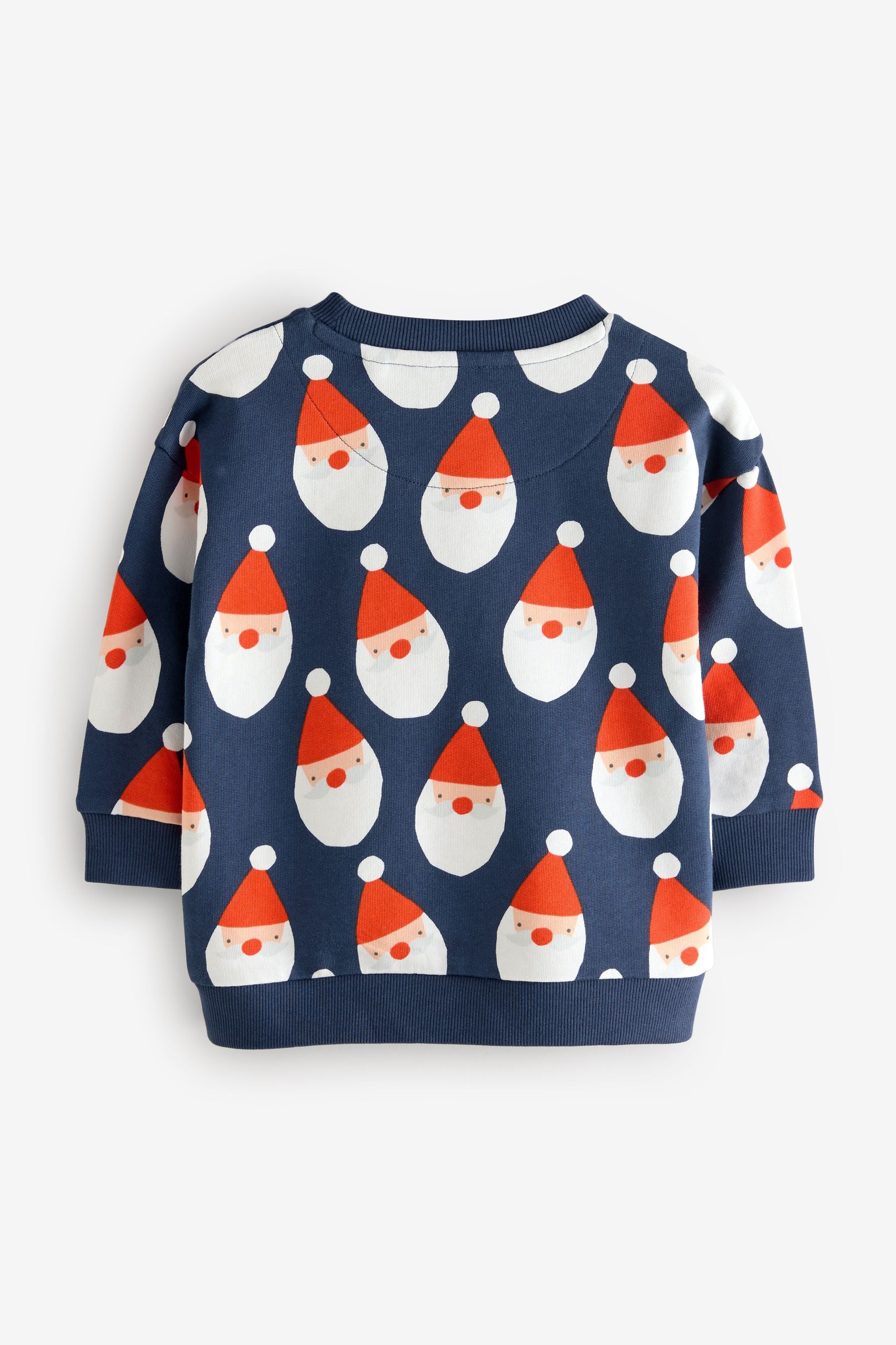 Navy Blue Santa All Over Print Christmas Crew Neck 100% Cotton Sweatshirt (3mths-7yrs)