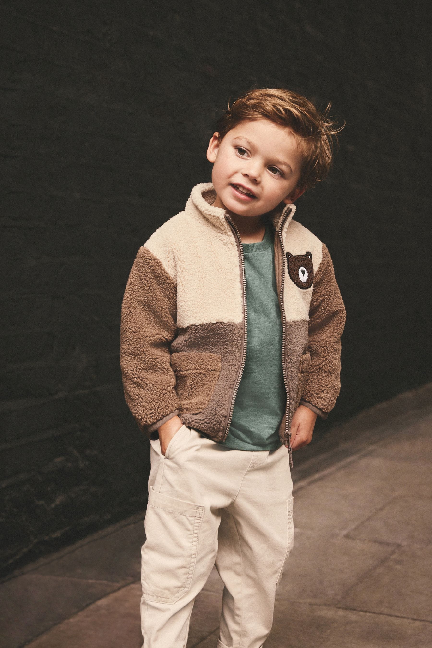 Brown Colourblock Fleece Zip Through Jacket (3mths-7yrs)