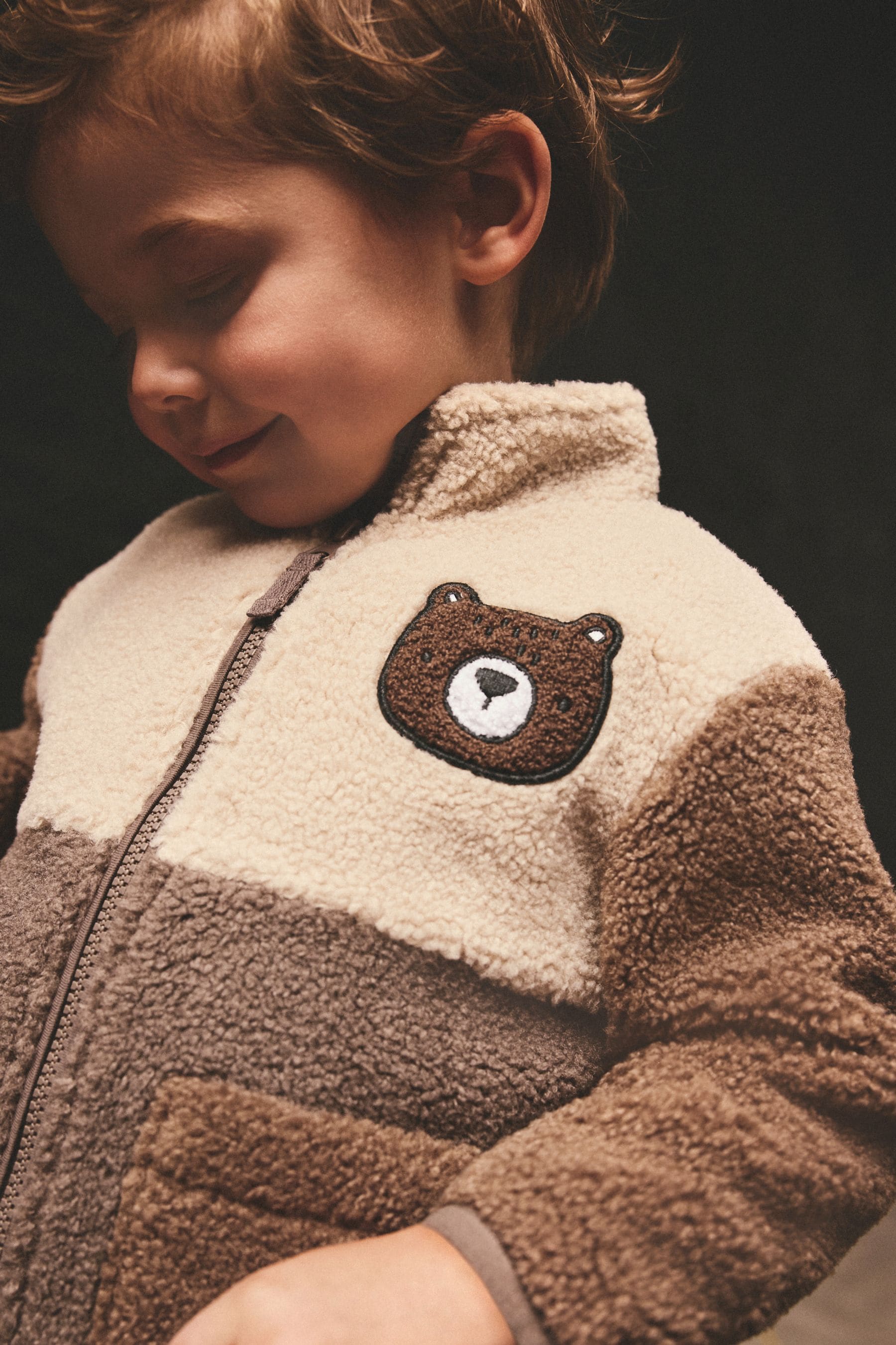 Brown Colourblock Fleece Zip Through Jacket (3mths-7yrs)