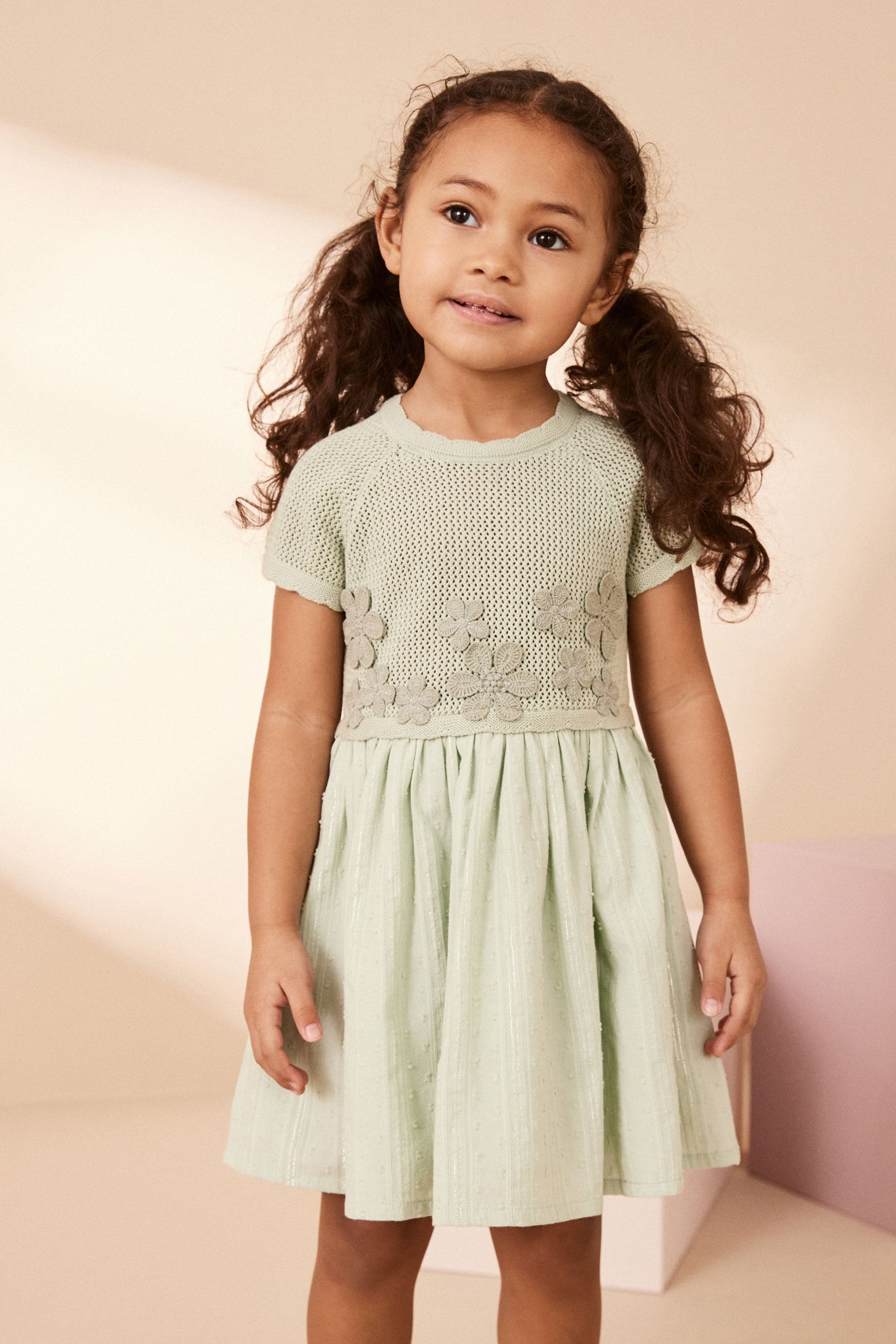 Mint Green Flower Knit 2fer Dress (3mths-7yrs)