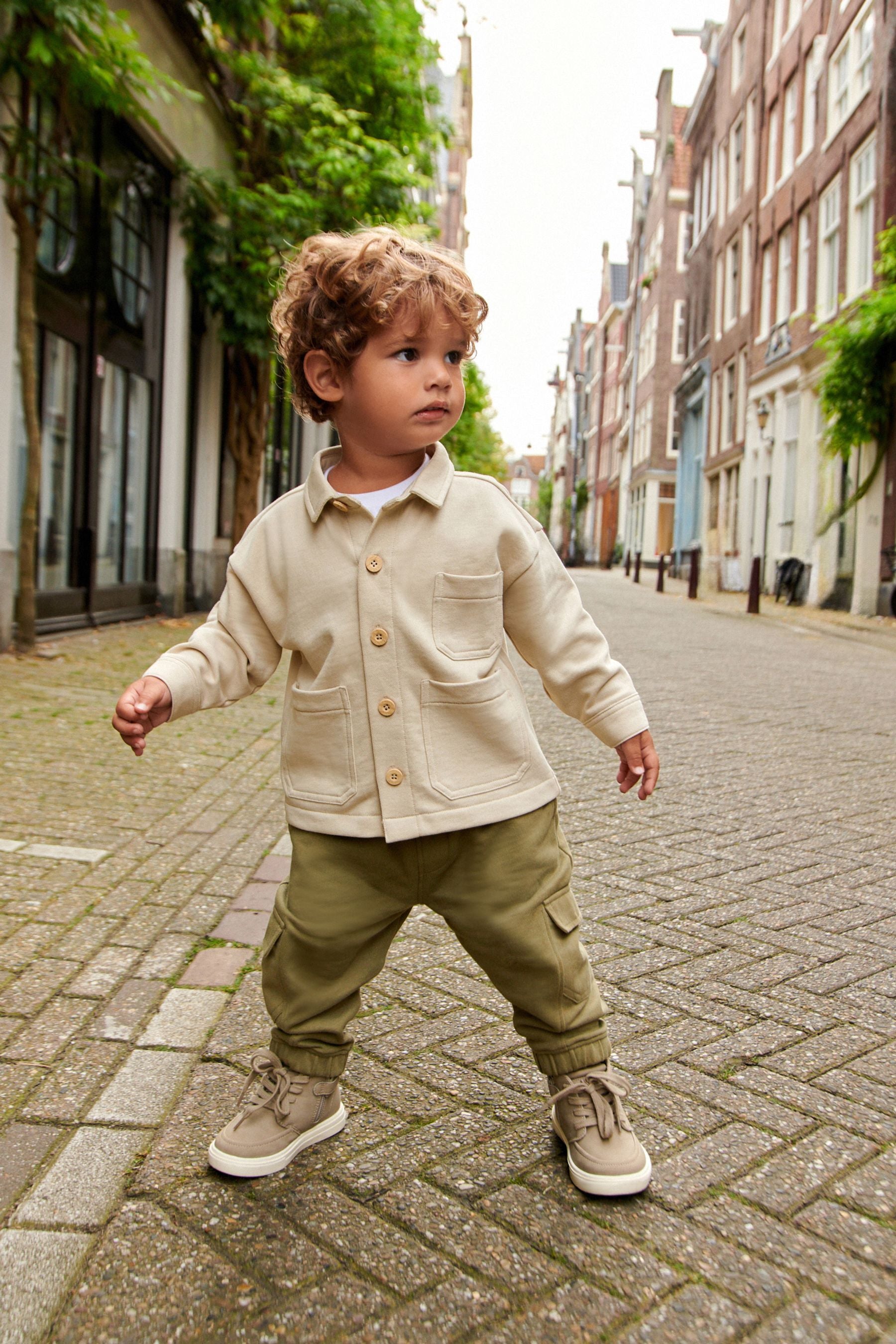 Ecru White/Khaki Green Jersey Shirt and Joggers Set (3mths-7yrs)