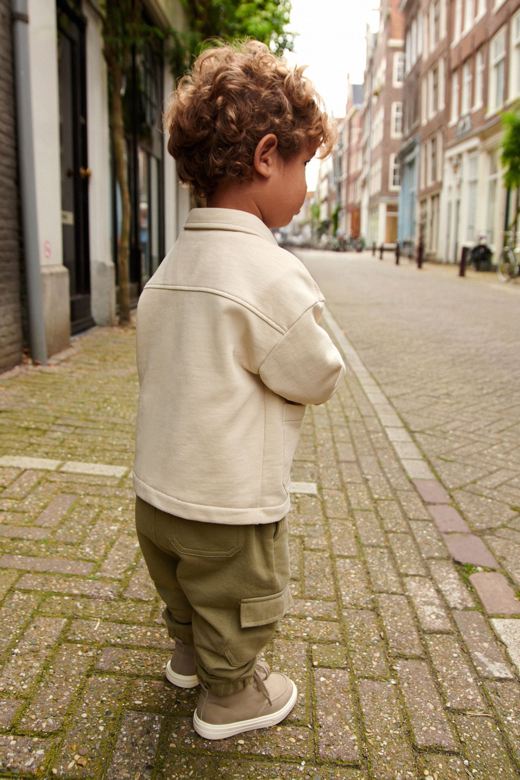 Ecru White/Khaki Green Jersey Shirt and Joggers Set (3mths-7yrs)