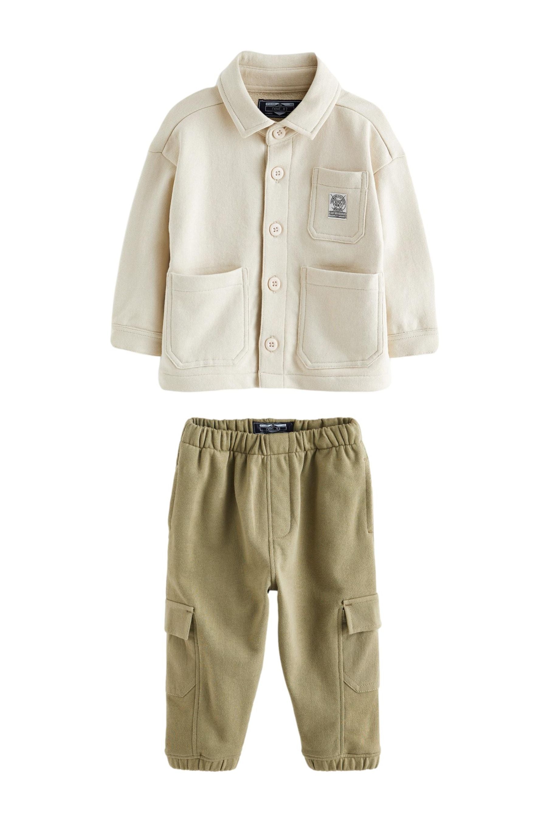 Ecru White/Khaki Green Jersey Shirt and Joggers Set (3mths-7yrs)