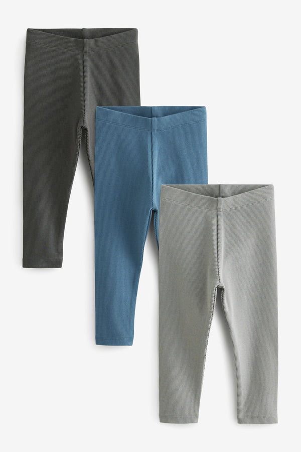 Blue/Charcoal Ribbed Leggings 3 Pack (3mths-7yrs)