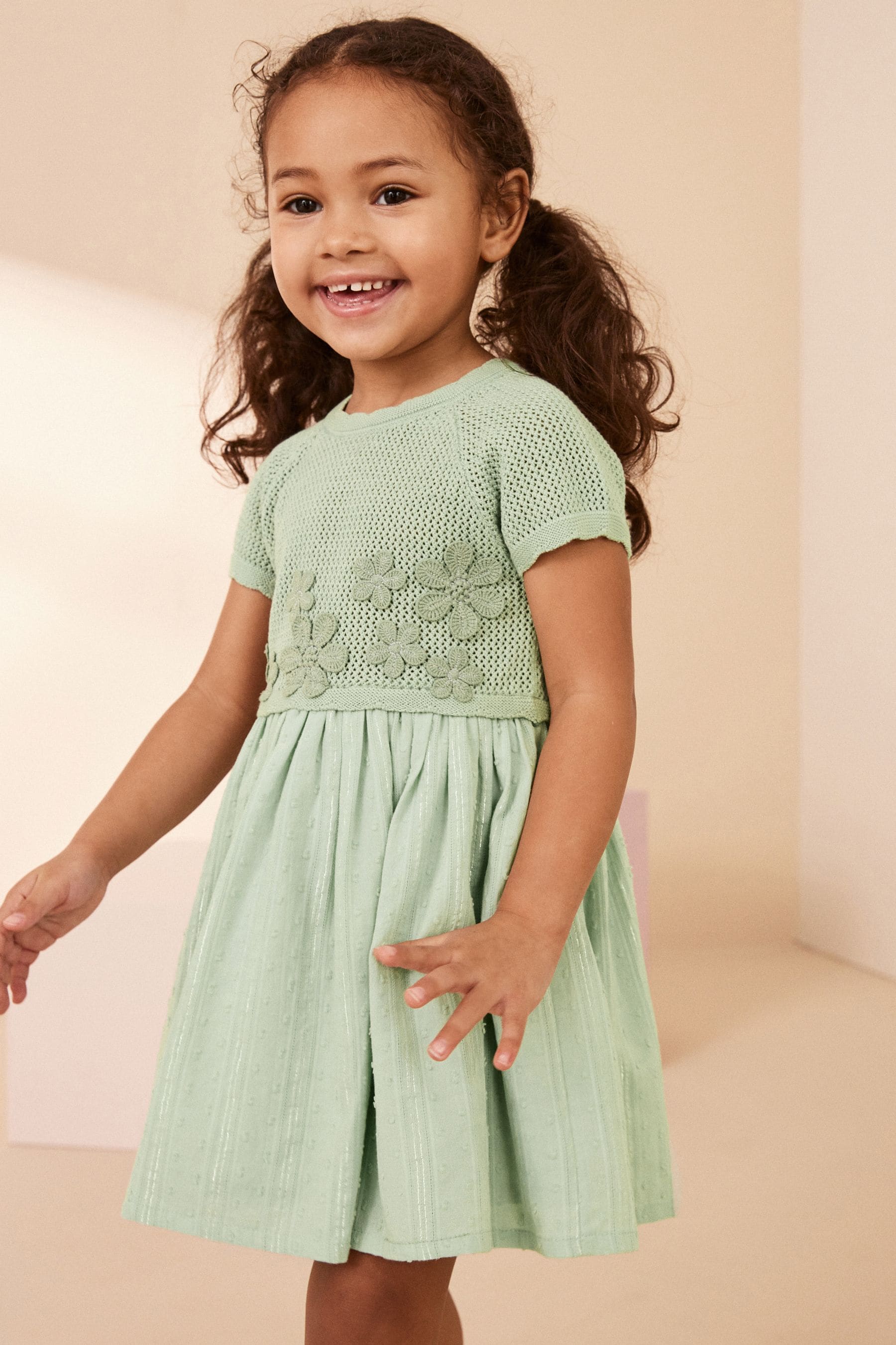 Mint Green Flower Knit 2fer Dress (3mths-7yrs)