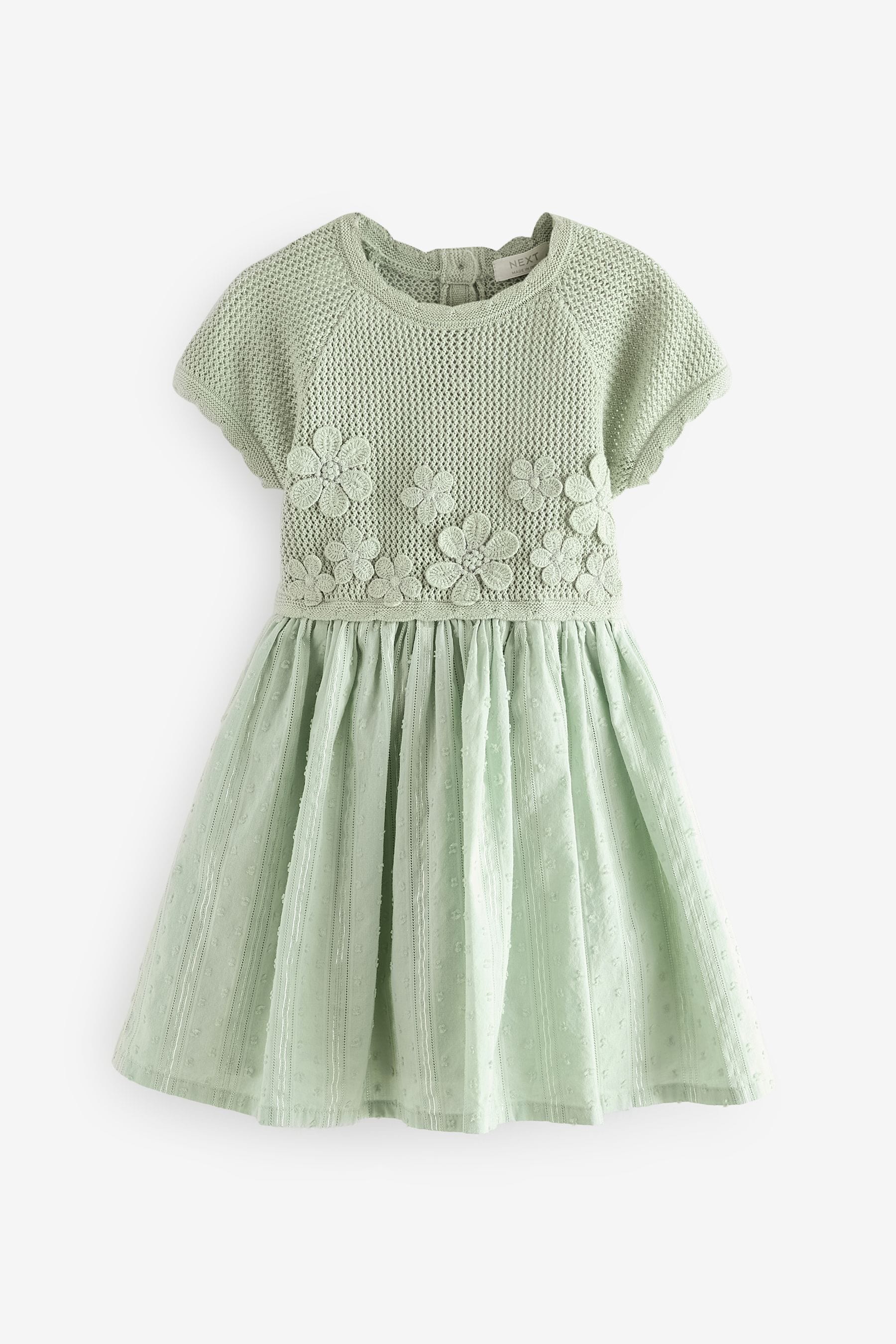 Mint Green Flower Knit 2fer Dress (3mths-7yrs)