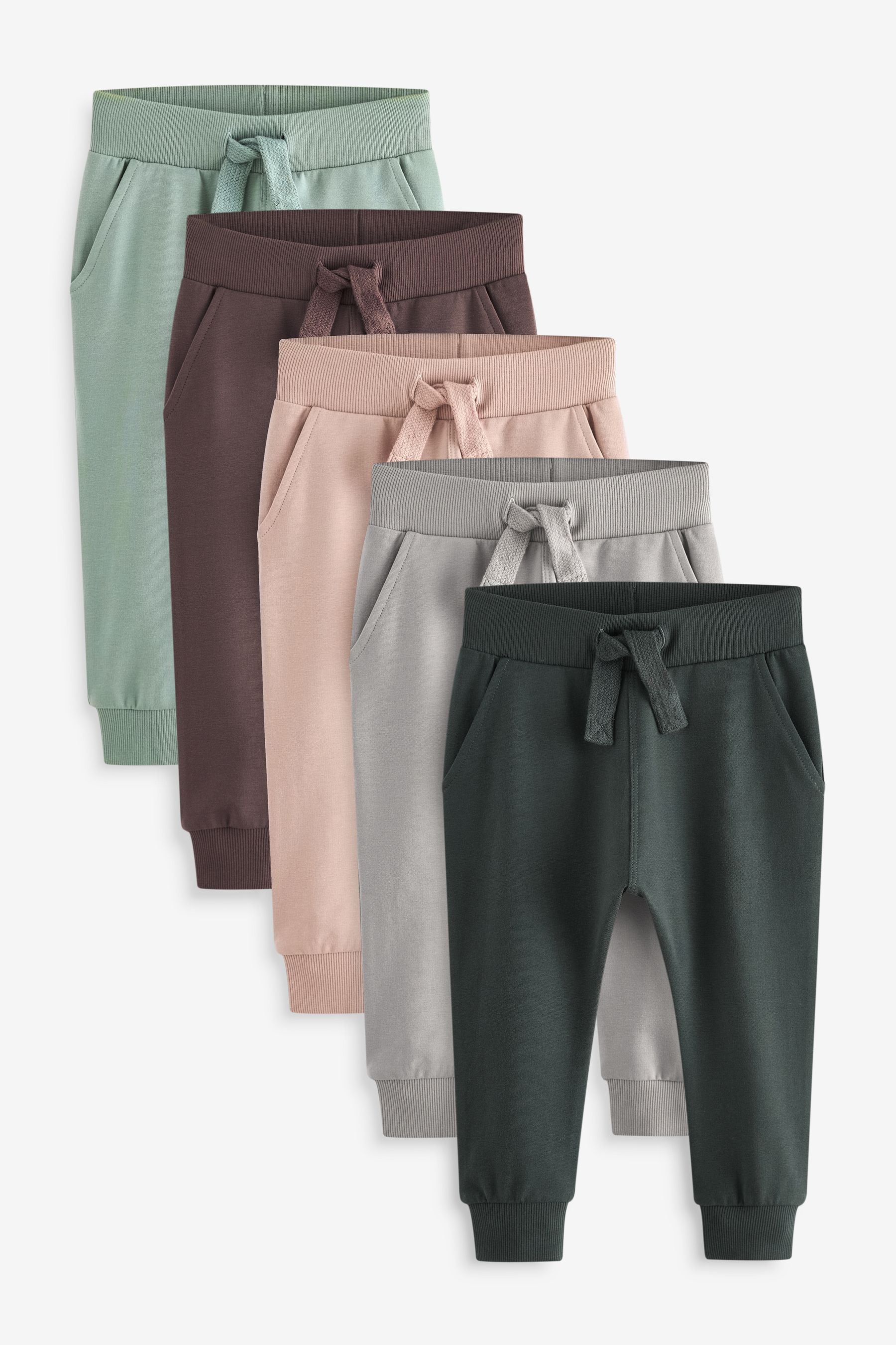 Mineral Green/Ecru Cream/Grey Joggers 5 Pack (3mths-7yrs)