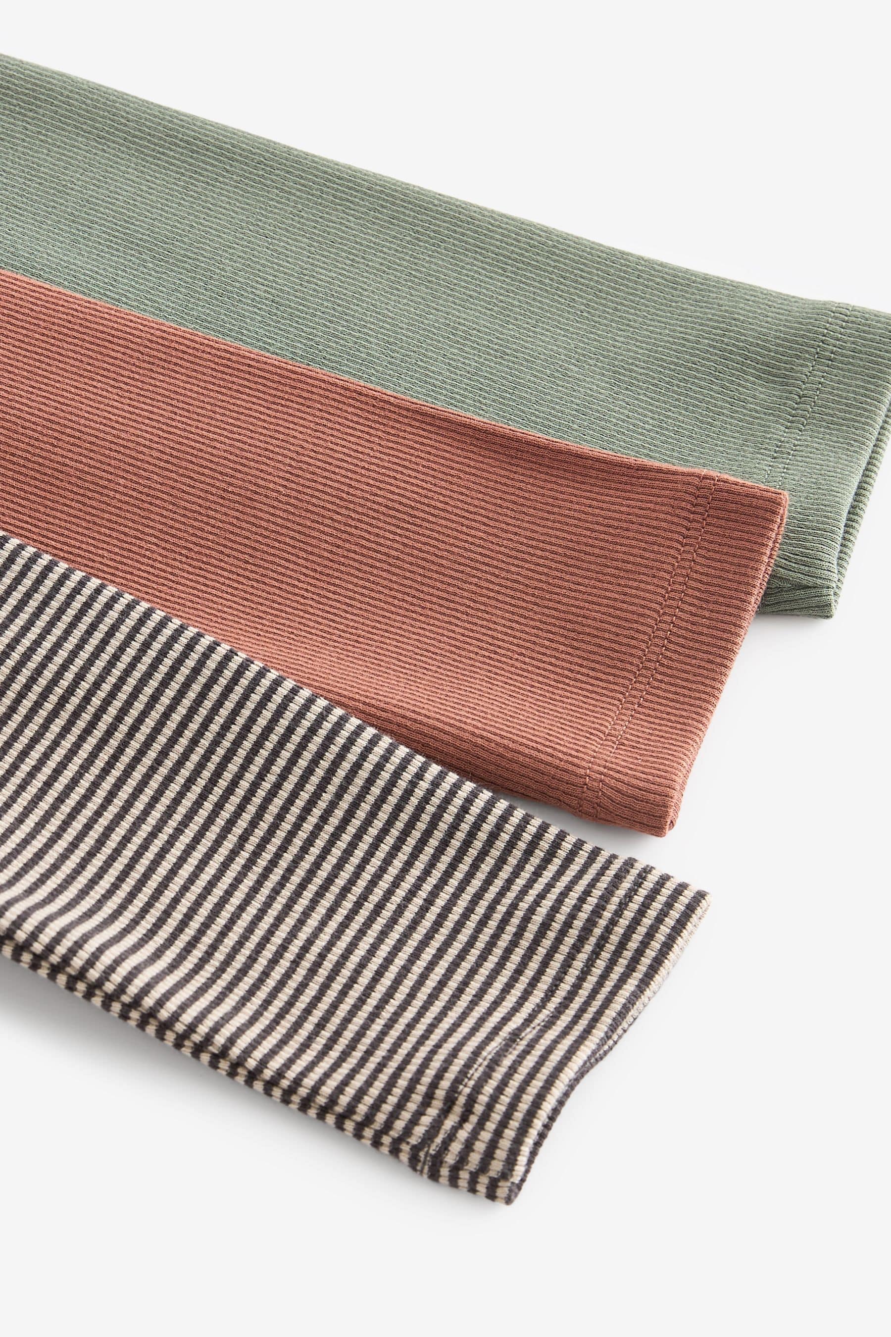 Rust Brown/Sage Green Stripe All Over Print Ribbed Leggings 3 Pack (3mths-7yrs)