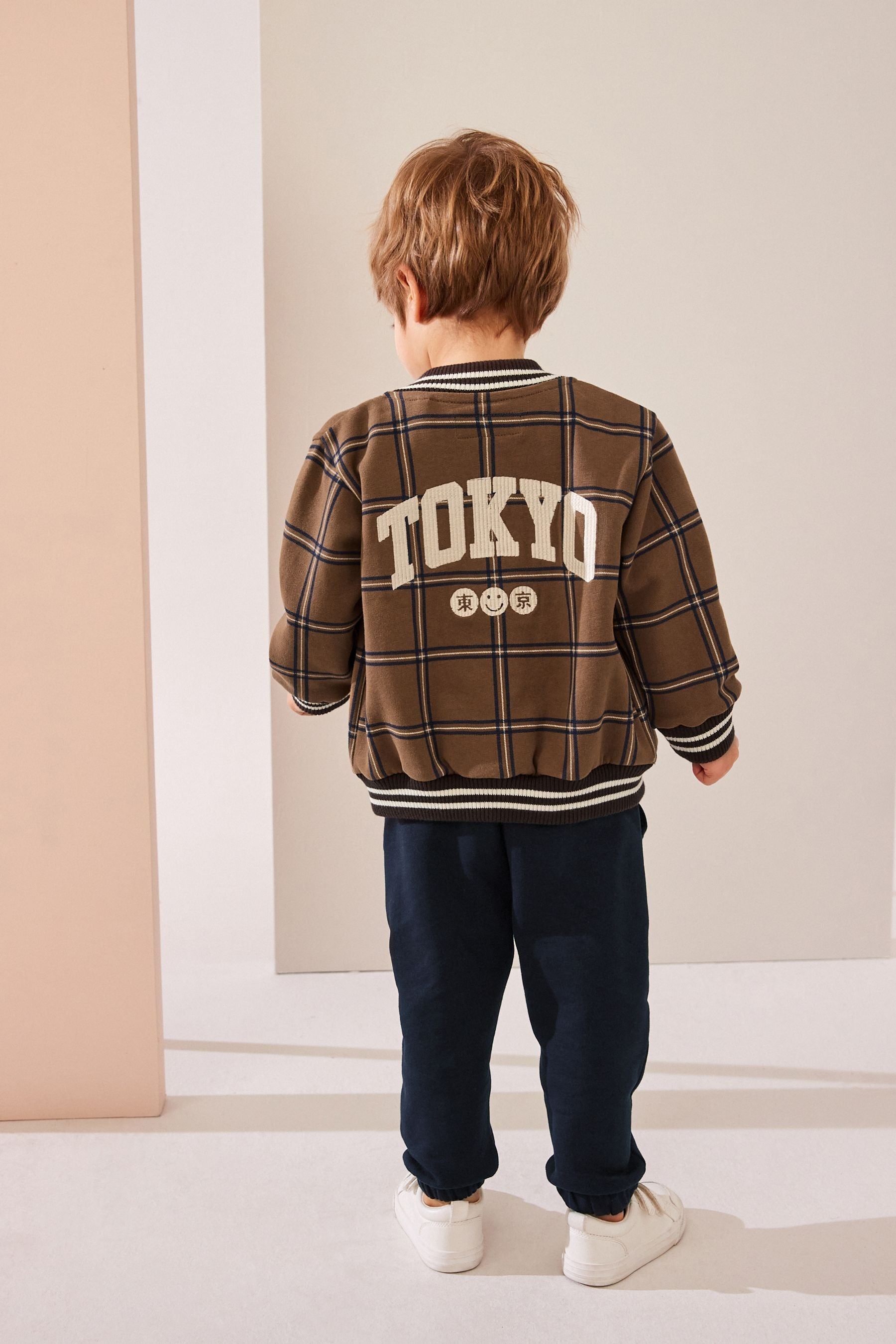 Tan Brown Check 2 Piece Jersey Check Bomber and Jogger Set (3mths-7yrs)