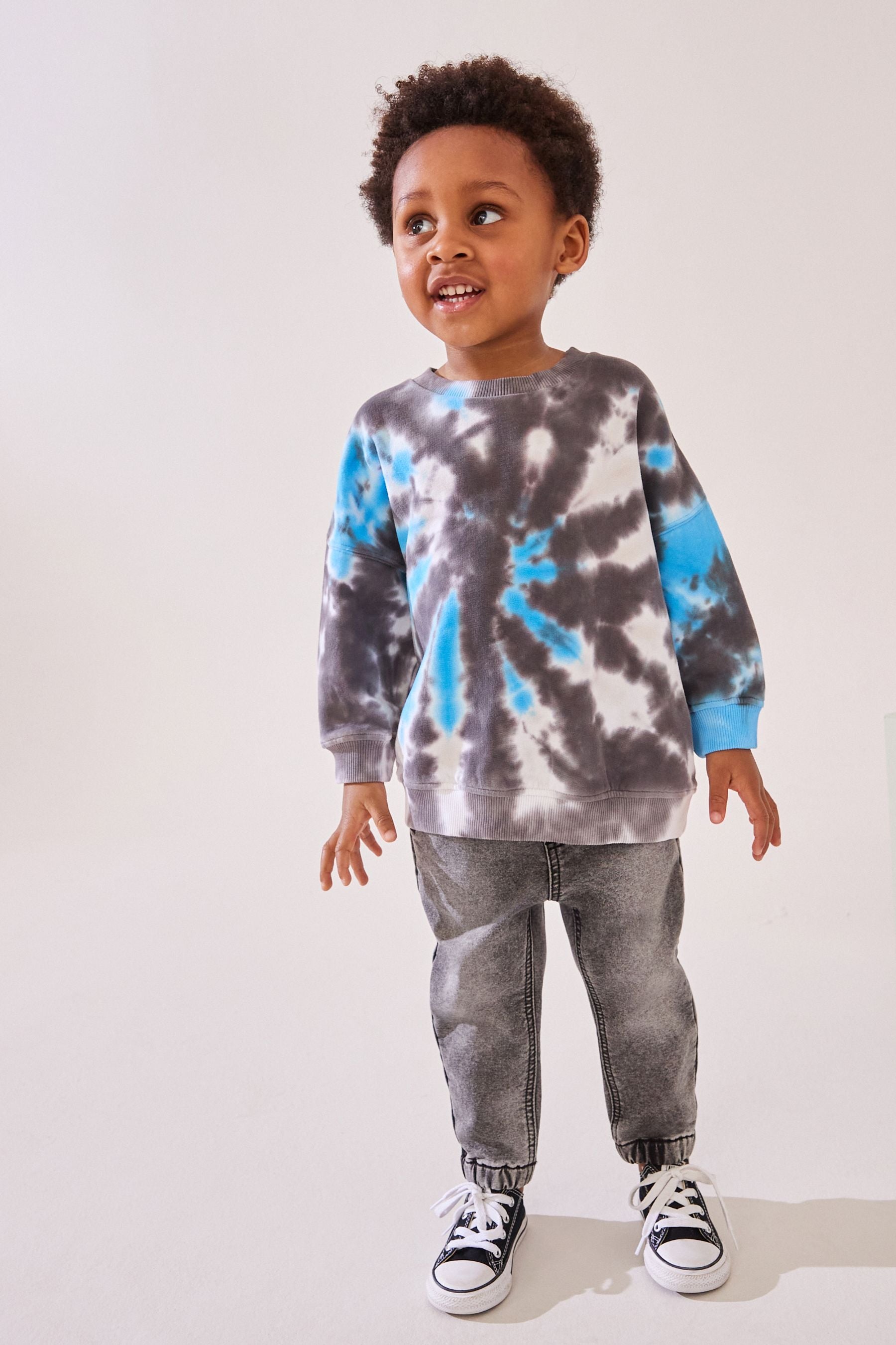 Grey/Blue Tie Dye All Over Print Sweatshirt (3mths-7yrs)