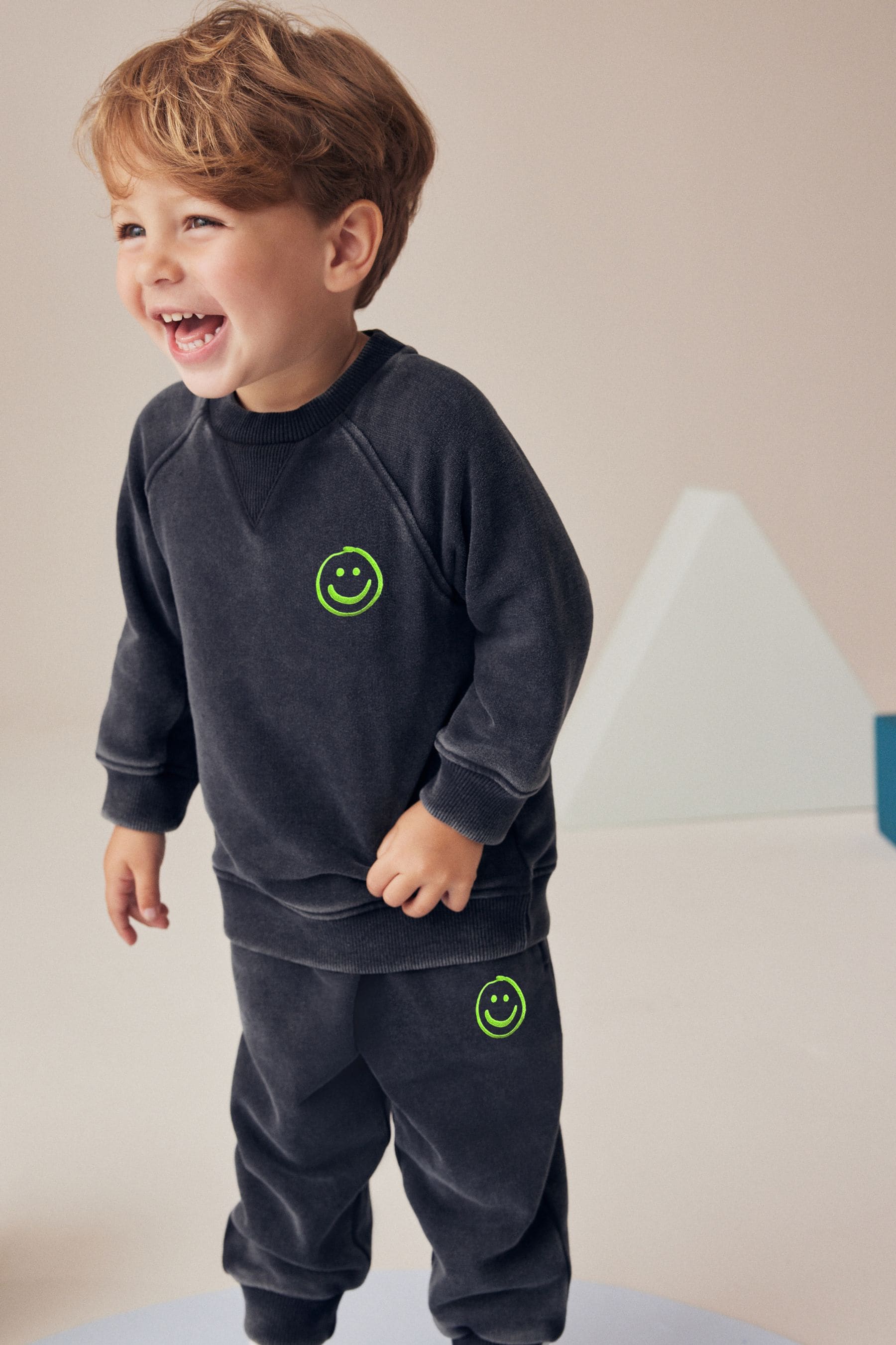 Charcoal Grey/Green Acid Wash Sweatshirt and Jogger Set (3mths-7yrs)