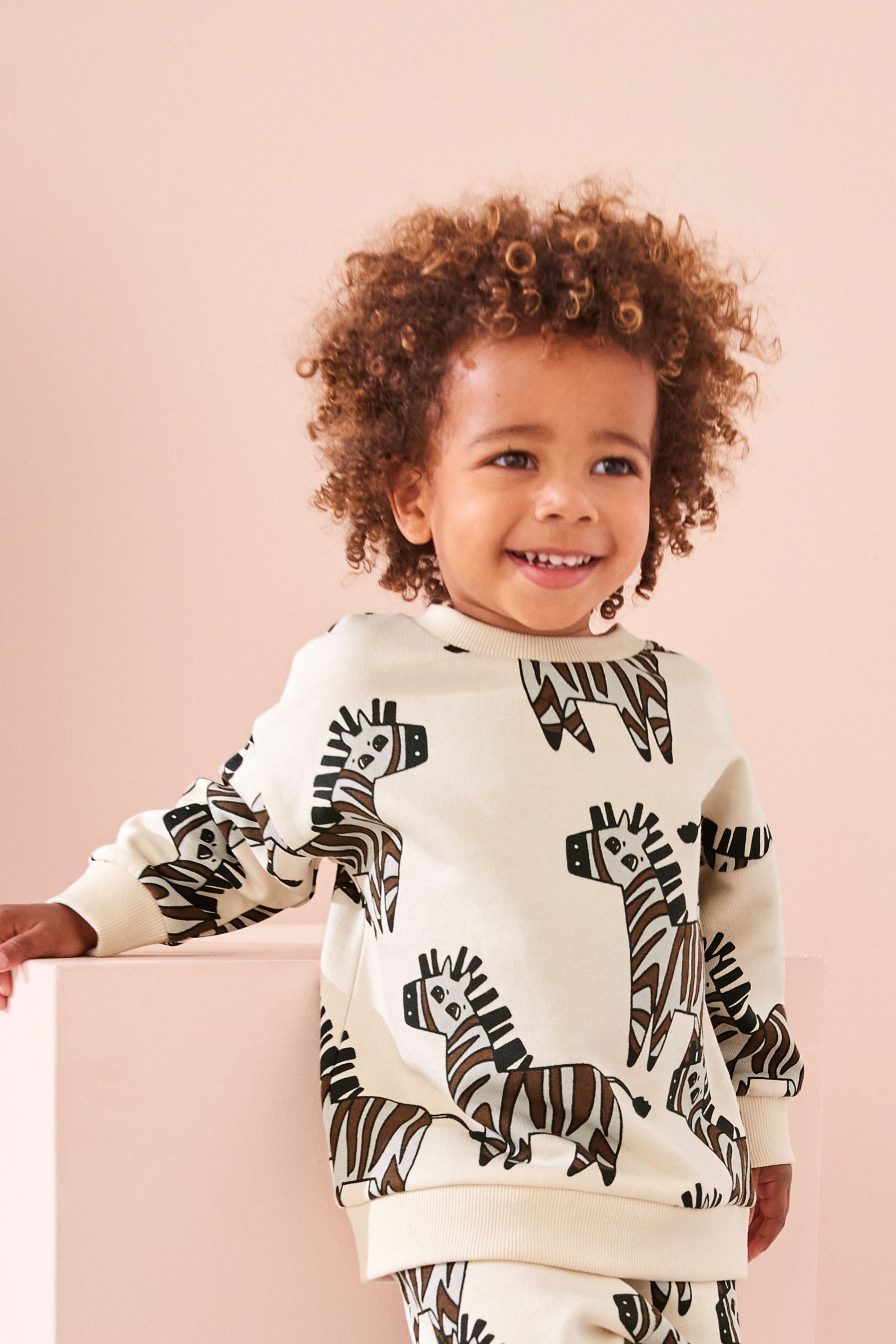 Ecru Zebra All Over Print Character Sweatshirt and Joggers Set (3mths-7yrs)