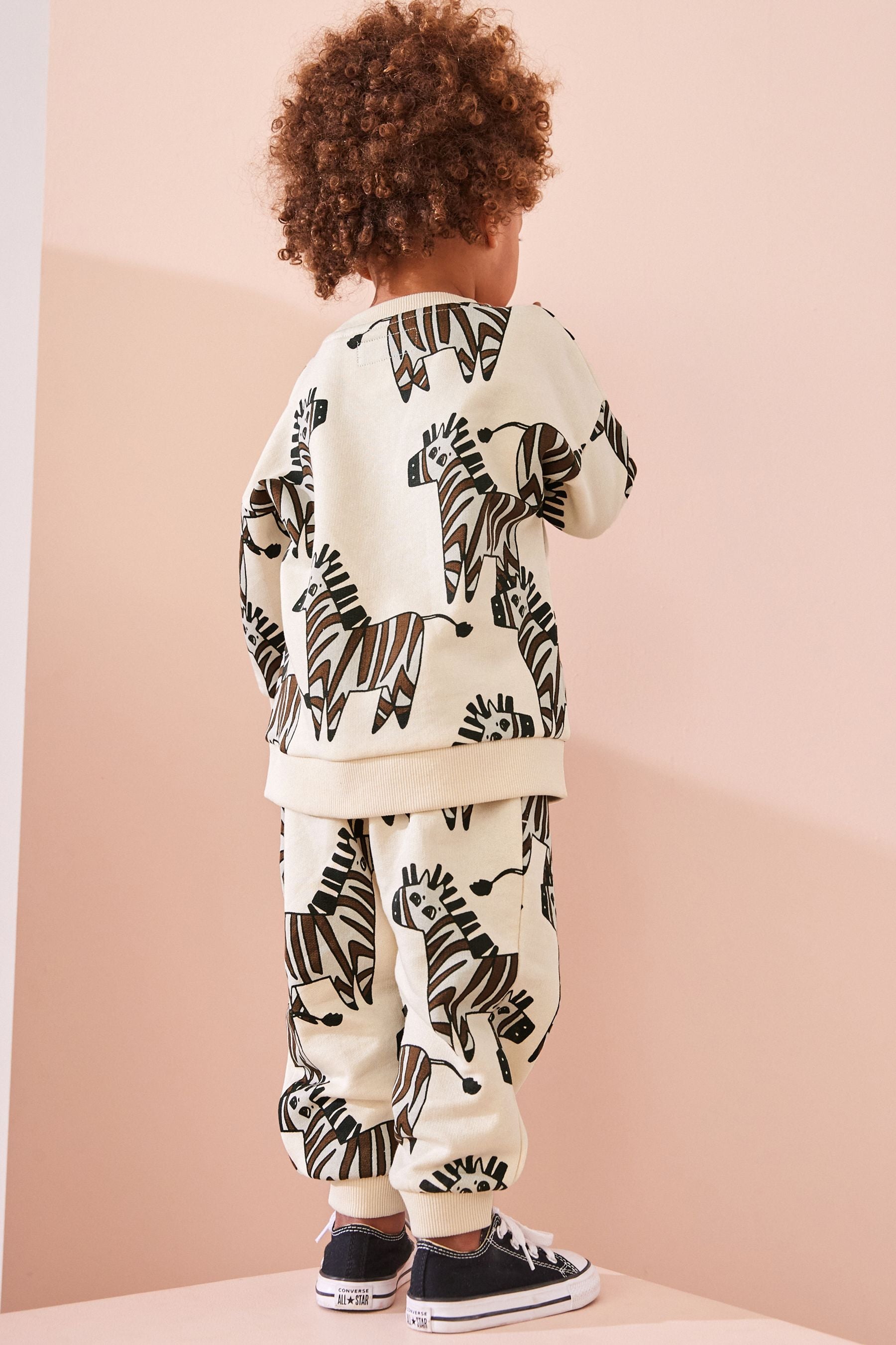 Ecru Zebra All Over Print Character Sweatshirt and Joggers Set (3mths-7yrs)