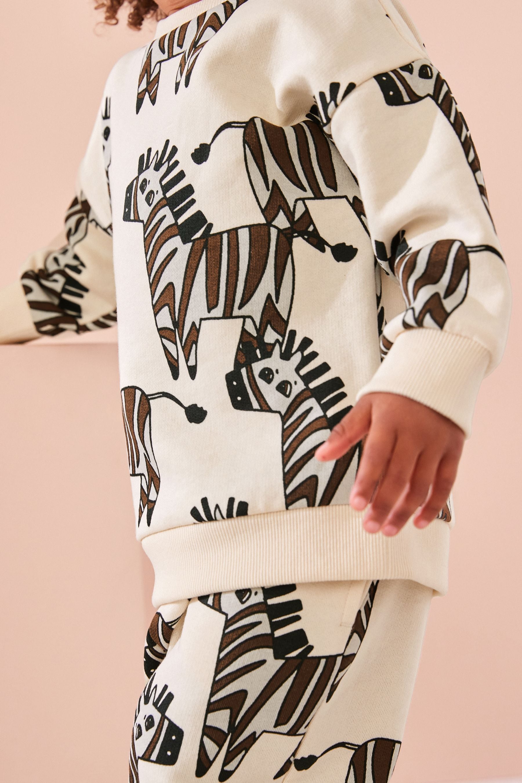 Ecru Zebra All Over Print Character Sweatshirt and Joggers Set (3mths-7yrs)