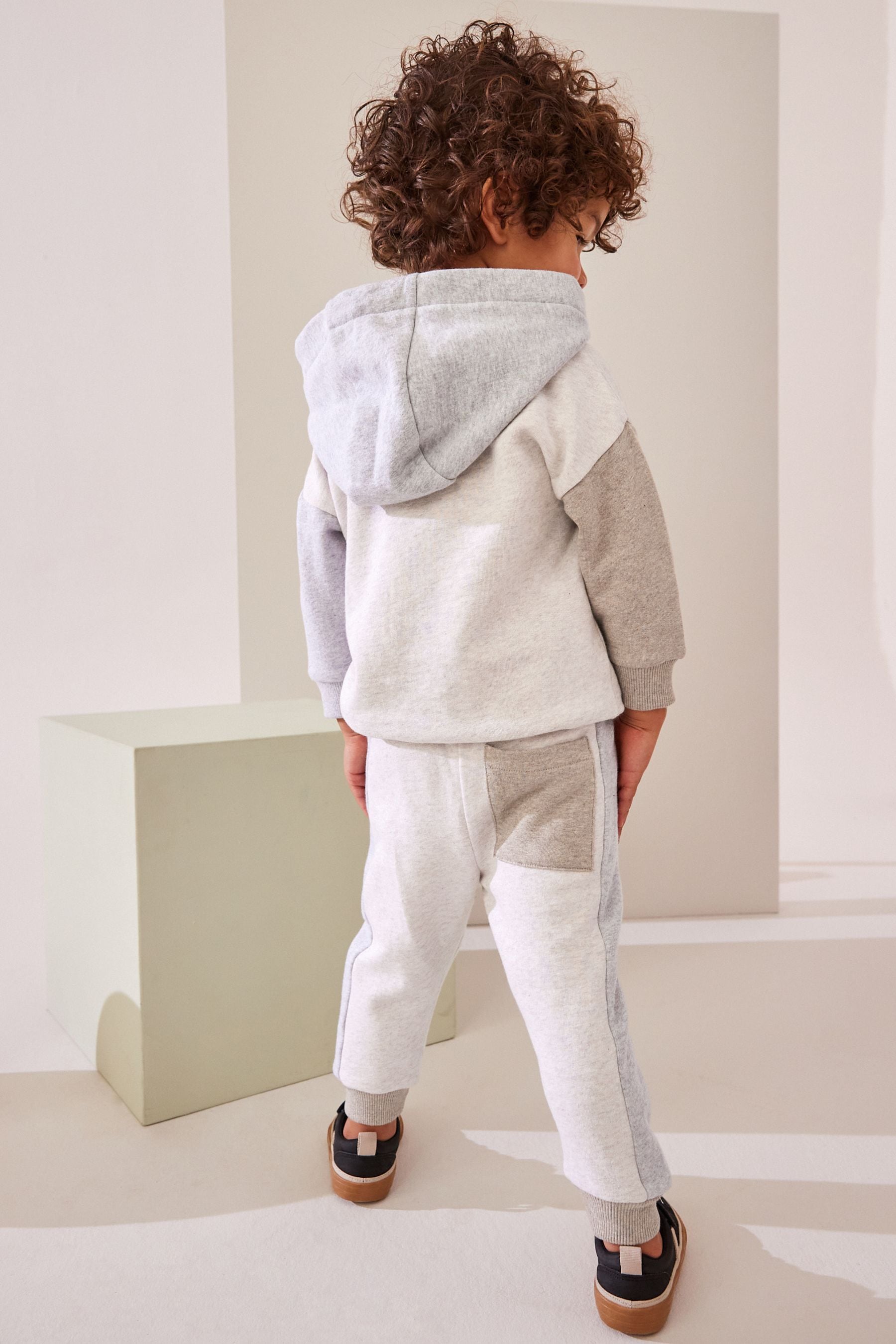 Grey/Ecru Cream Colourblock Hoodie and Joggers Set (3mths-7yrs)