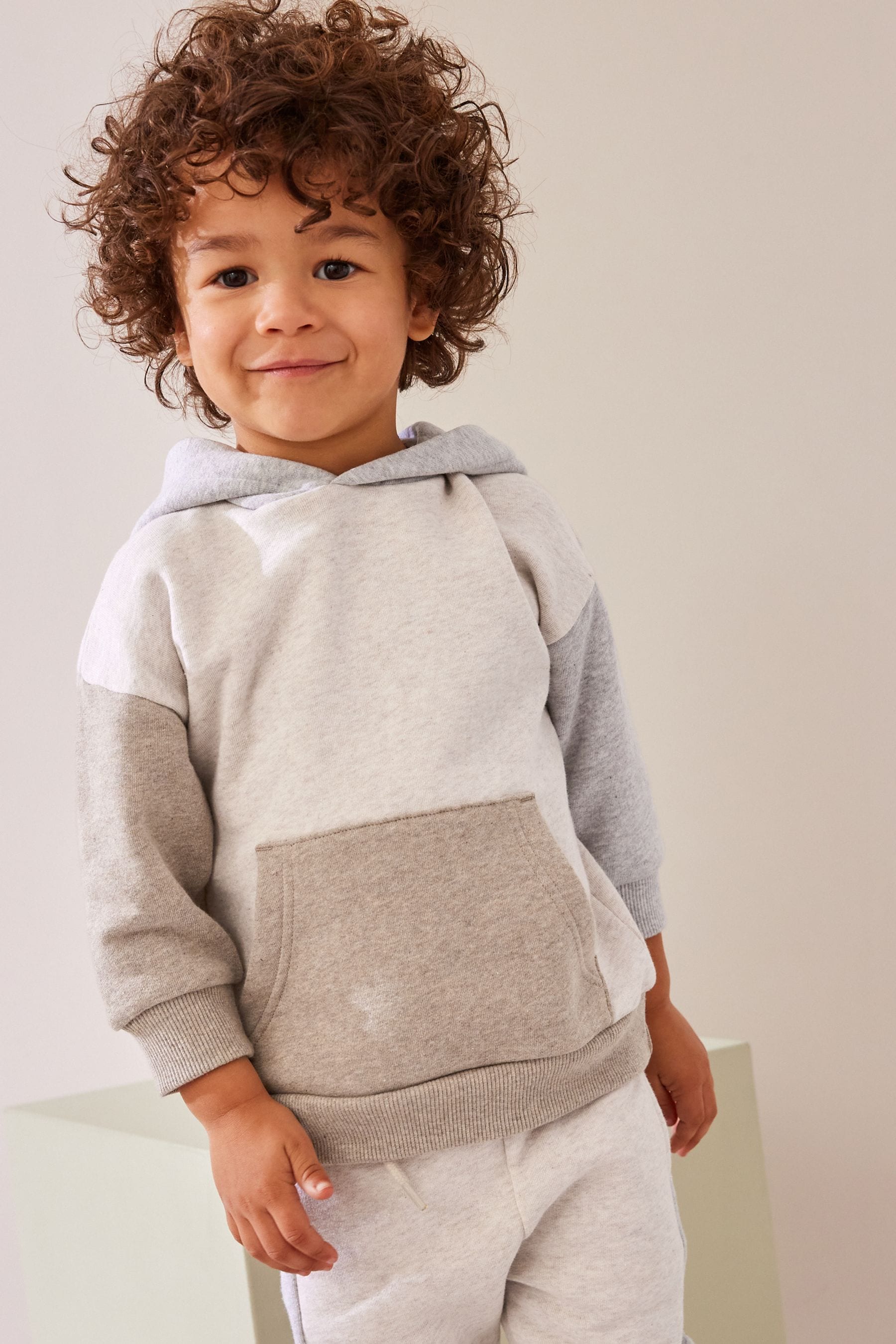 Grey/Ecru Cream Colourblock Hoodie and Joggers Set (3mths-7yrs)