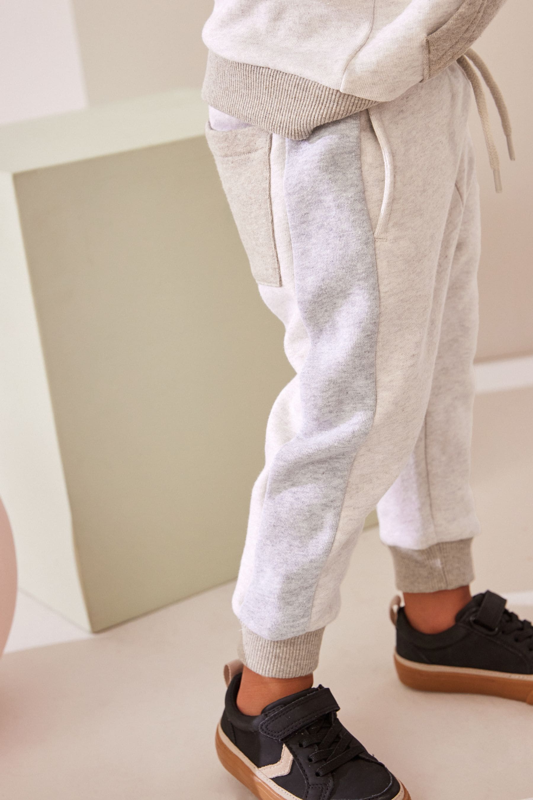 Grey/Ecru Cream Colourblock Hoodie and Joggers Set (3mths-7yrs)