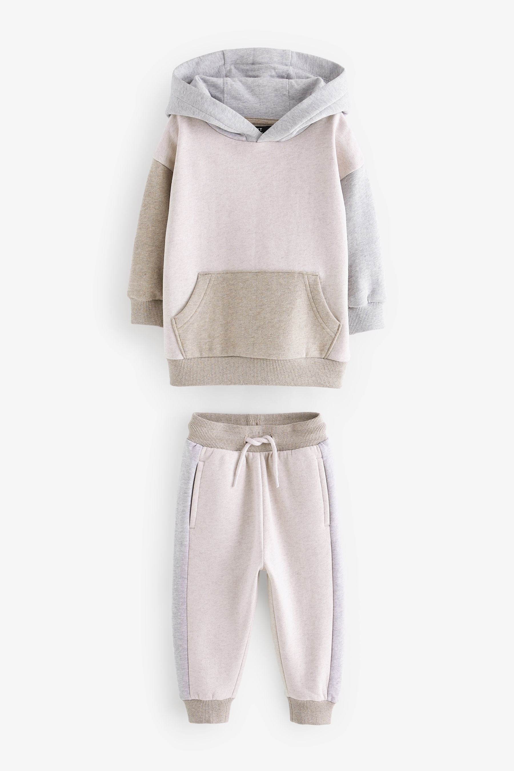 Grey/Ecru Cream Colourblock Hoodie and Joggers Set (3mths-7yrs)