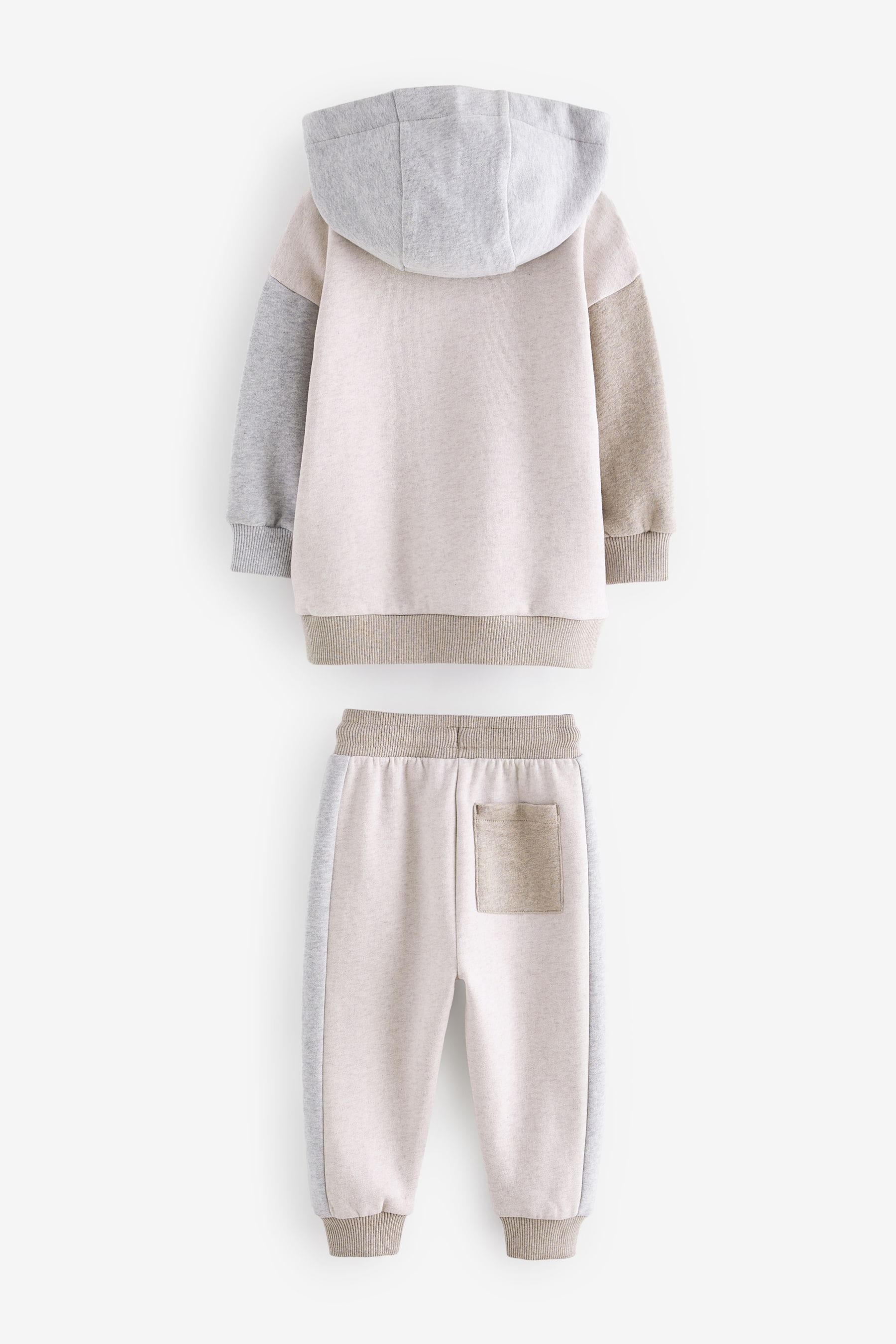 Grey/Ecru Cream Colourblock Hoodie and Joggers Set (3mths-7yrs)