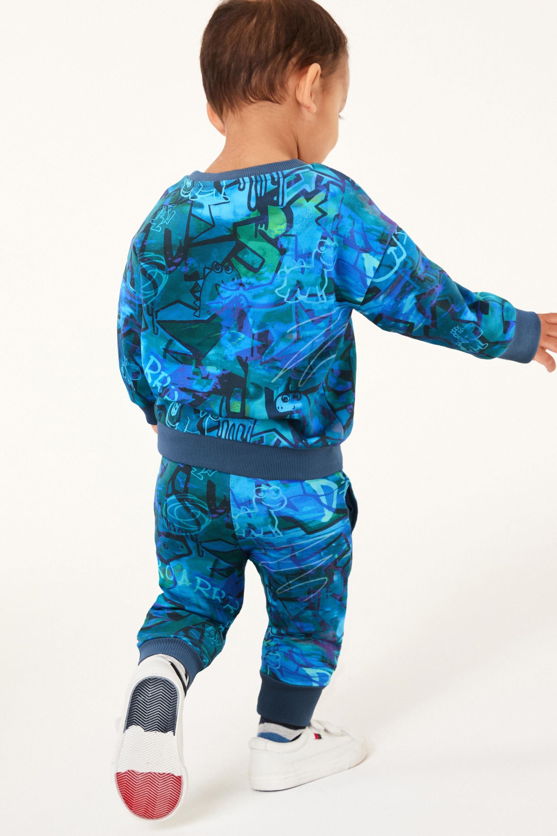 Blue Graffiti All-Over Print Crew Neck Sweatshirt and Joggers Set (3mths-7yrs)