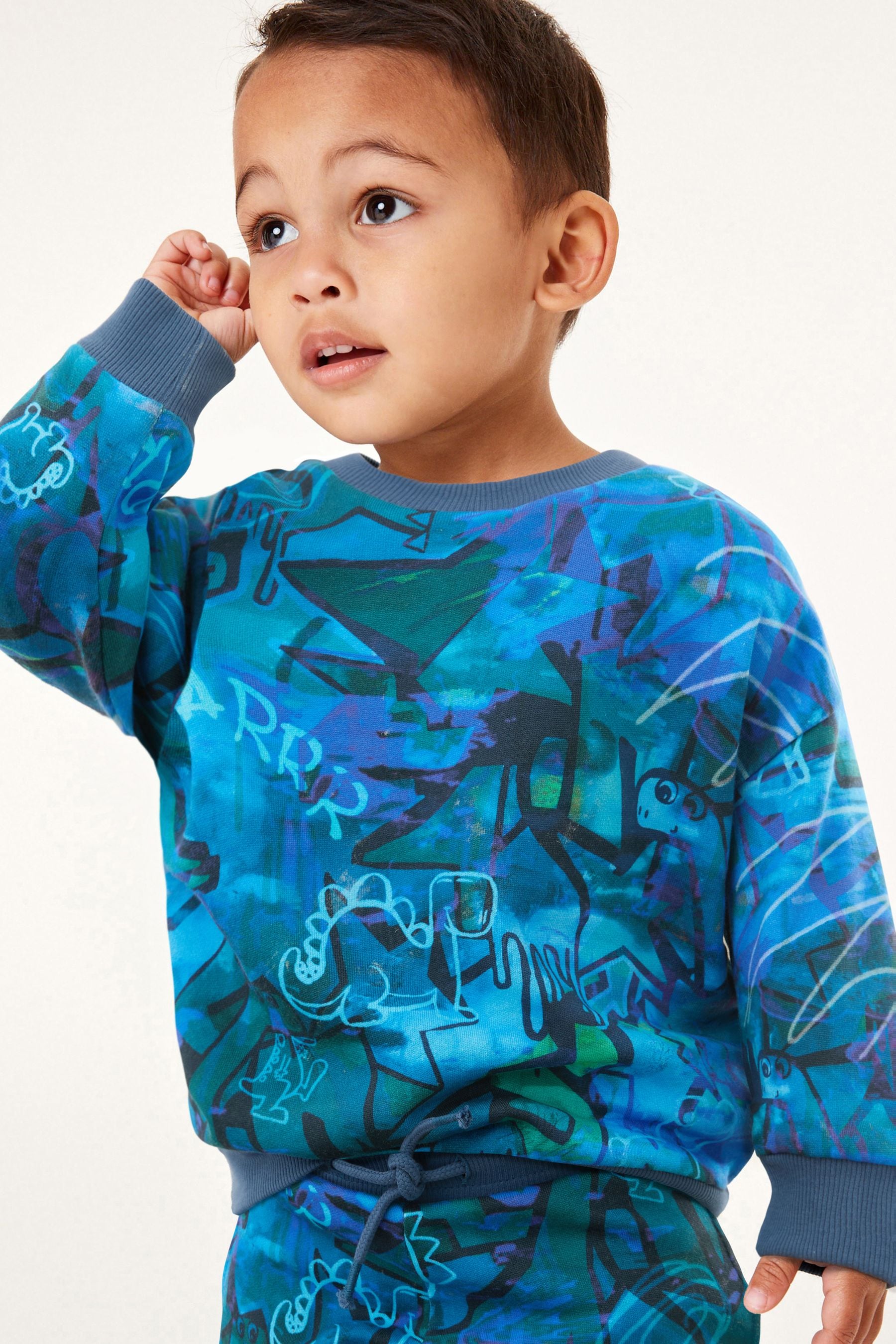 Blue Graffiti All-Over Print Crew Neck Sweatshirt and Joggers Set (3mths-7yrs)