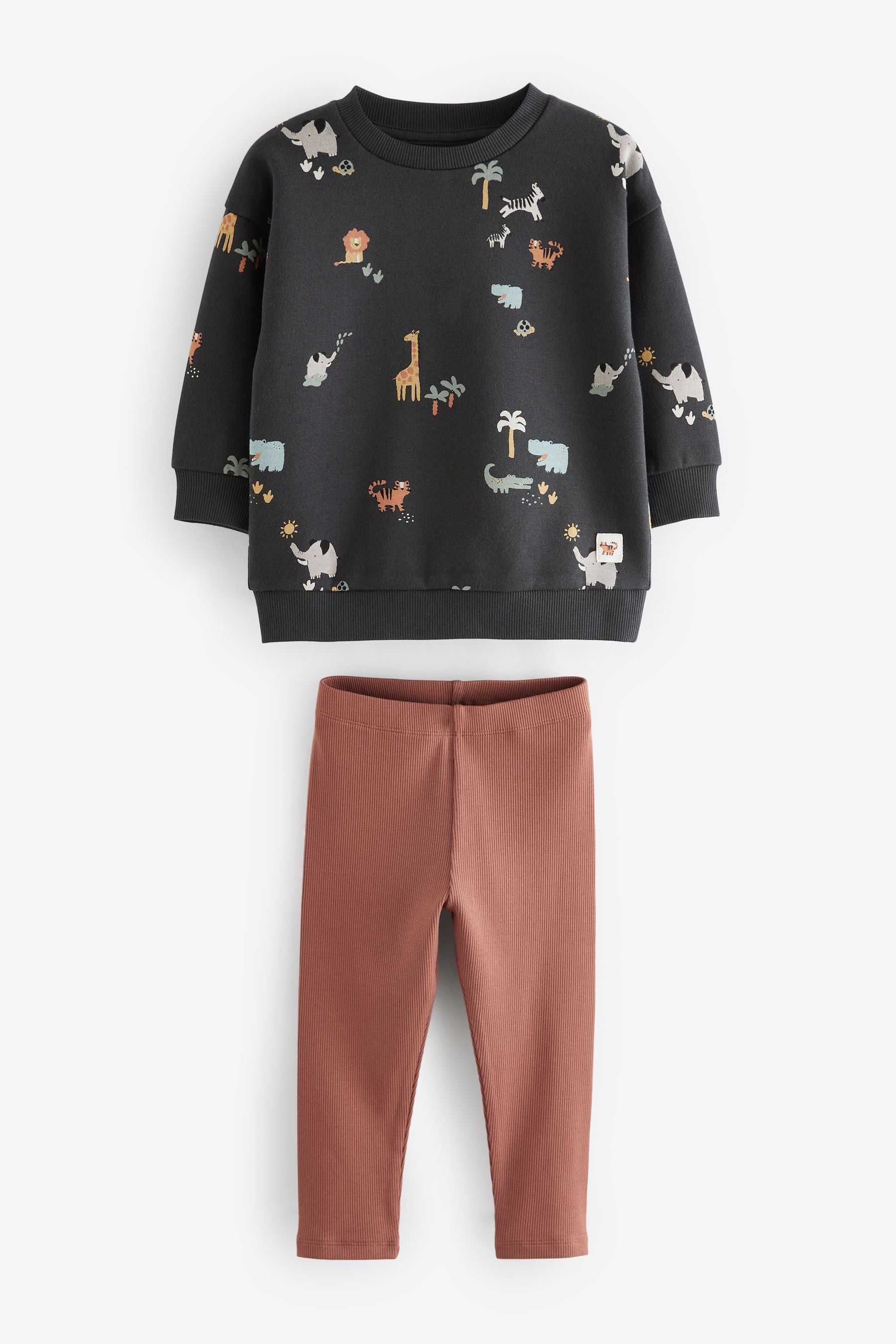 Black/Brown Safari All Over Print Sweatshirt and Leggings Set (3mths-7yrs)