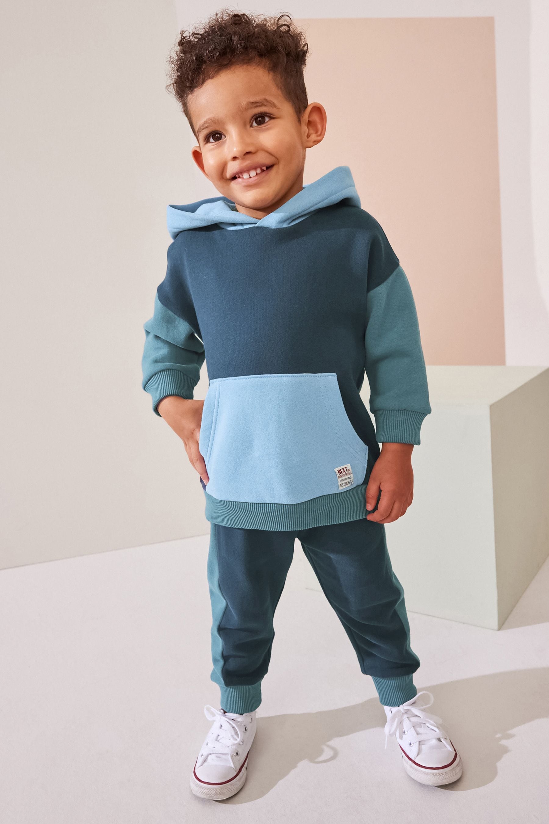 Blue Colourblock Hoodie and Joggers Set (3mths-7yrs)