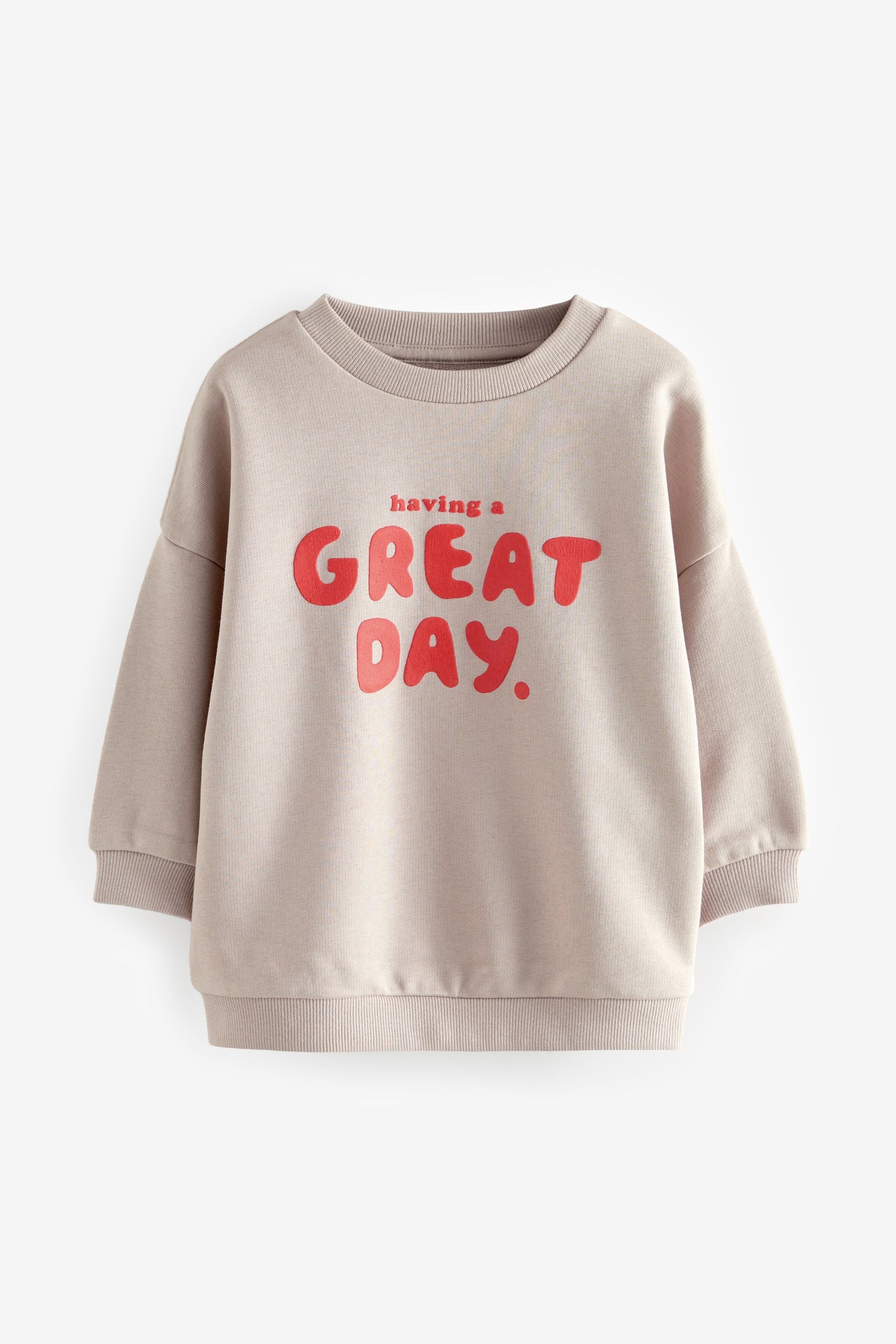 Stone/Red Placement Backprint Crew Neck Sweatshirt (3mths-7yrs)