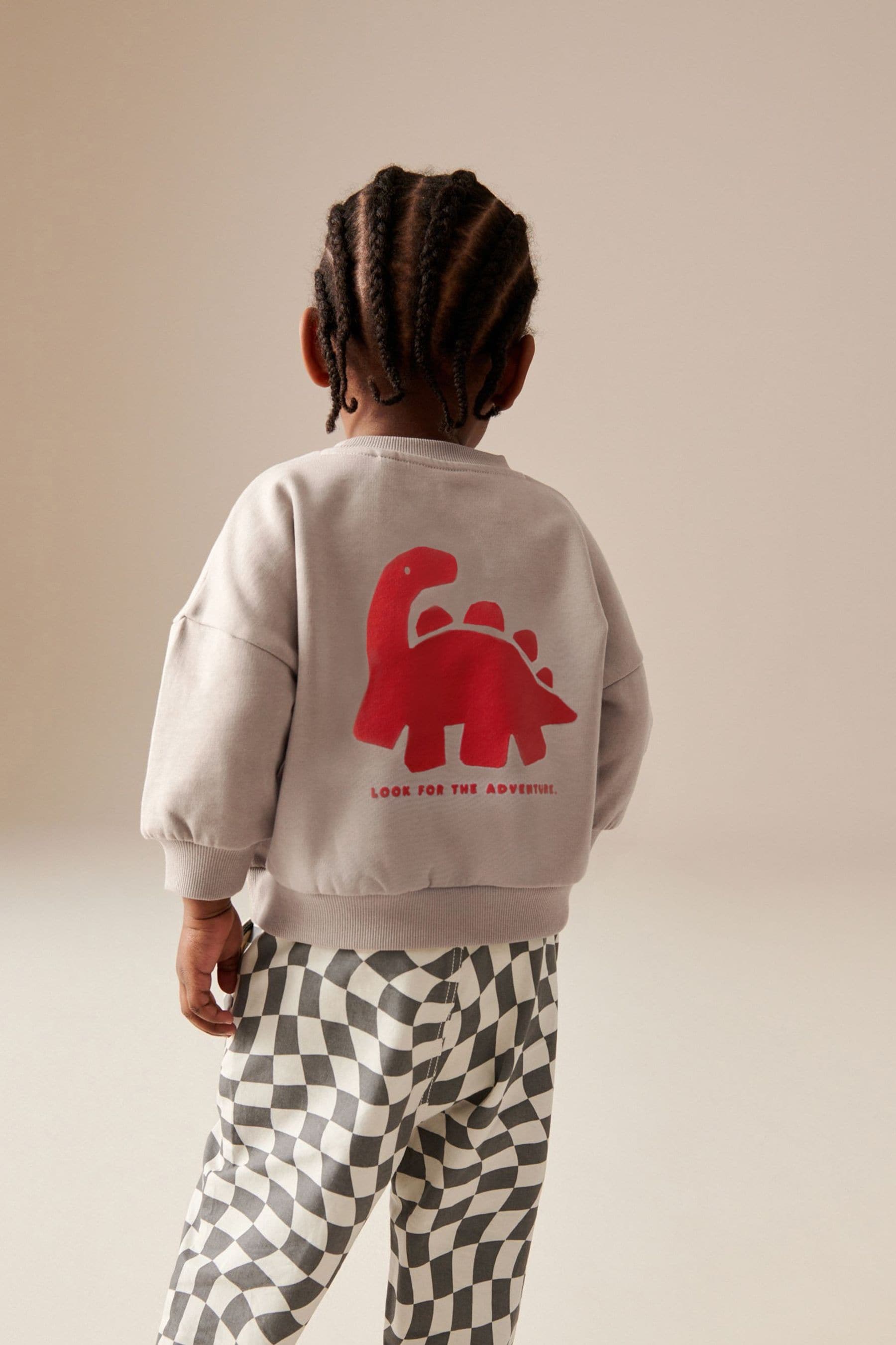 Stone/Red Placement Backprint Crew Neck Sweatshirt (3mths-7yrs)