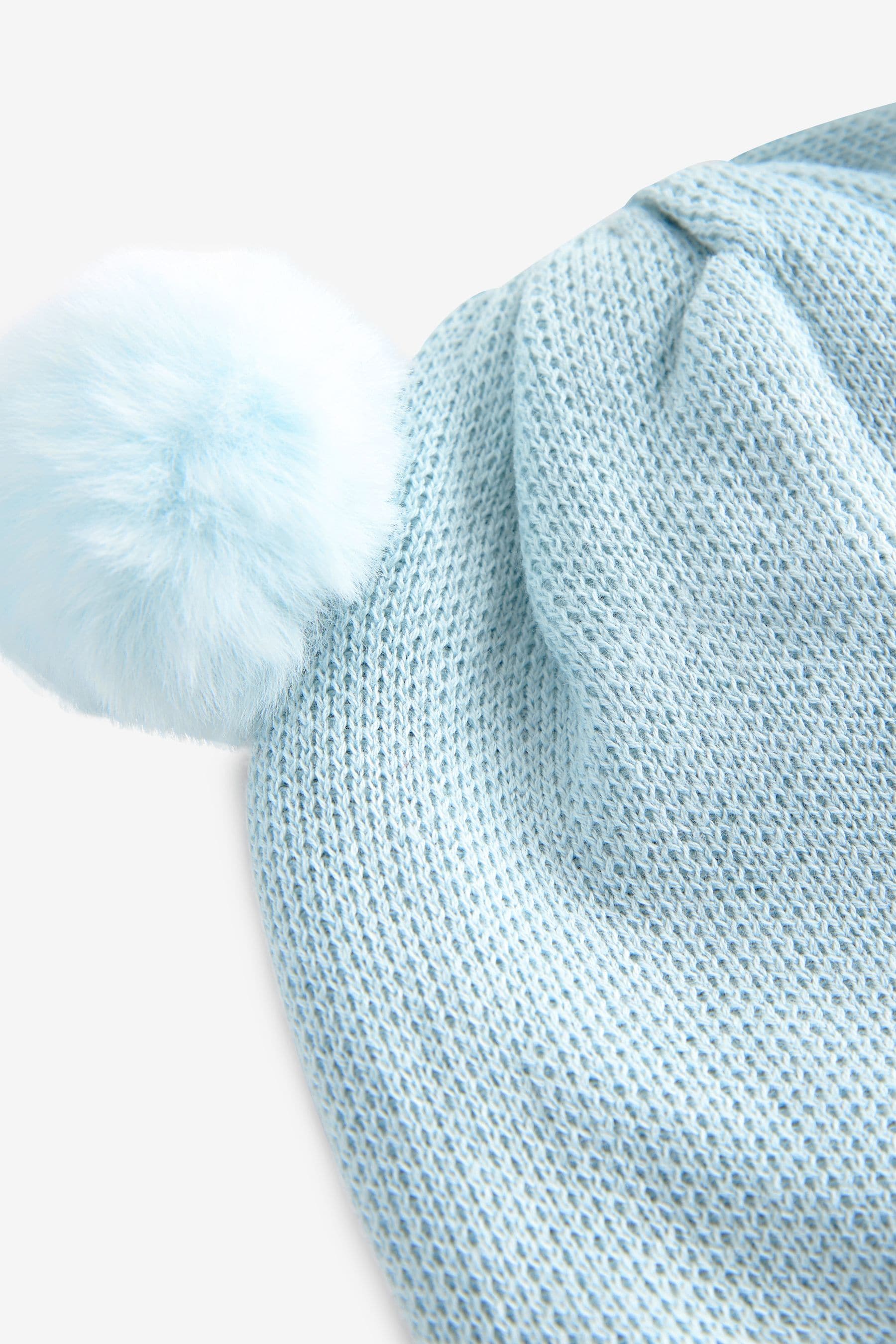 Pale Blue Double Pom Knitted Baby Hat (0mths-2yrs)