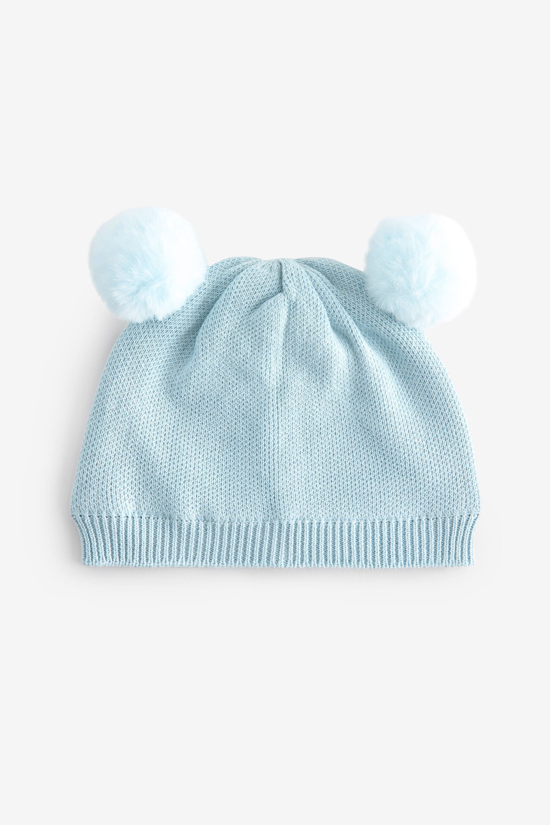 Pale Blue Double Pom Knitted Baby Hat (0mths-2yrs)