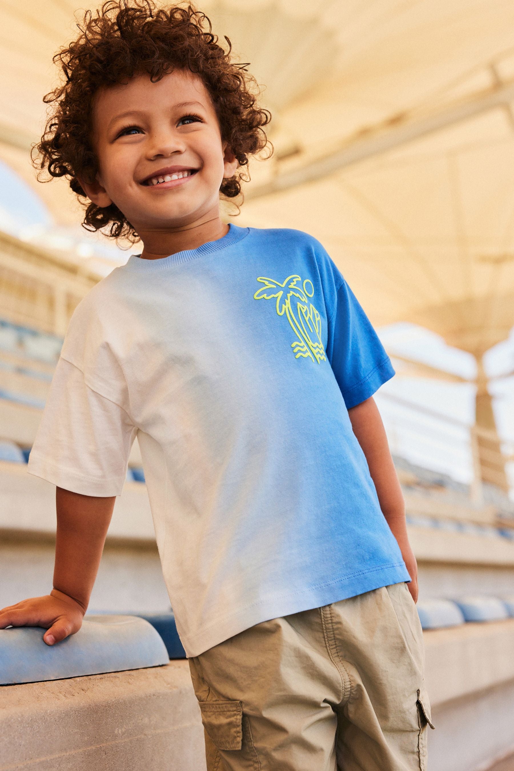 Blue/White Back Print 100% Cotton Short Sleeve T-Shirt (3mths-7yrs)