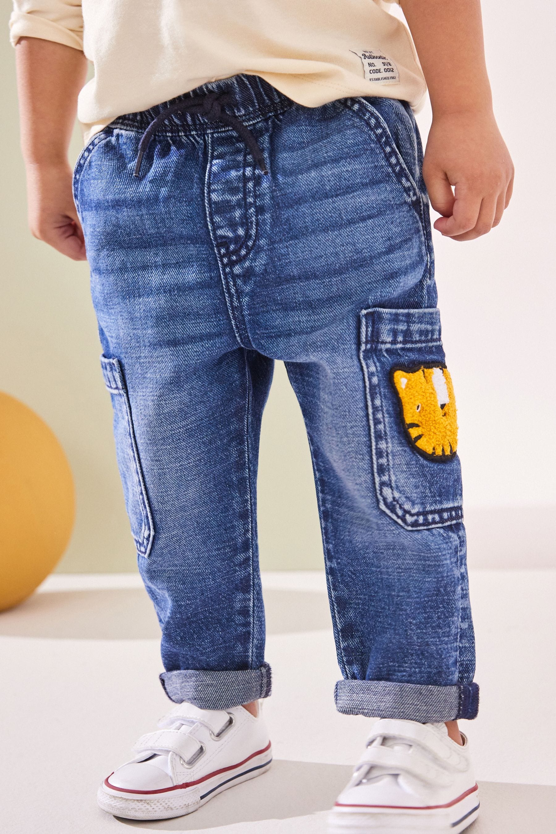 Mid Blue Denim with Tiger Utility Jeans (3mths-7yrs)