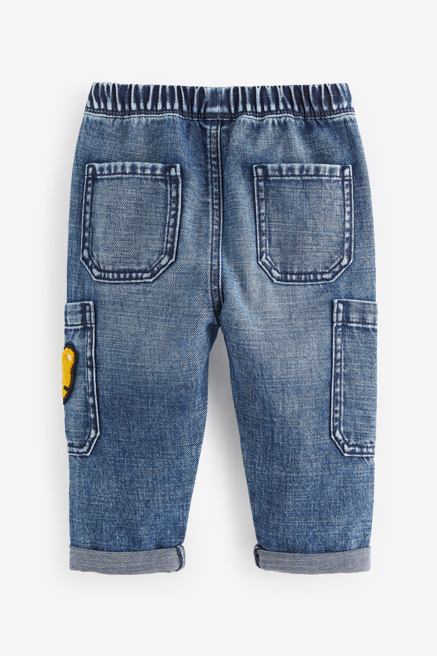 Mid Blue Denim with Tiger 100% Cotton Cargo Jeans (3mths-7yrs)