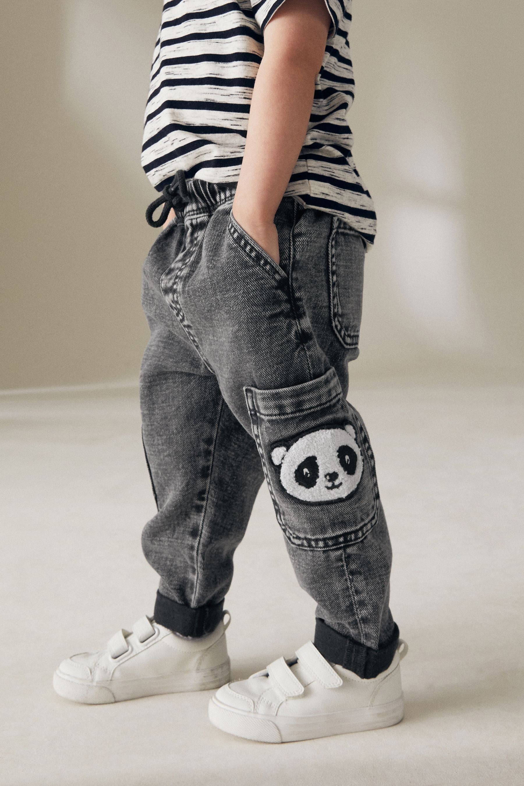 Black Denim with Panda Cargo Jeans (3mths-7yrs)